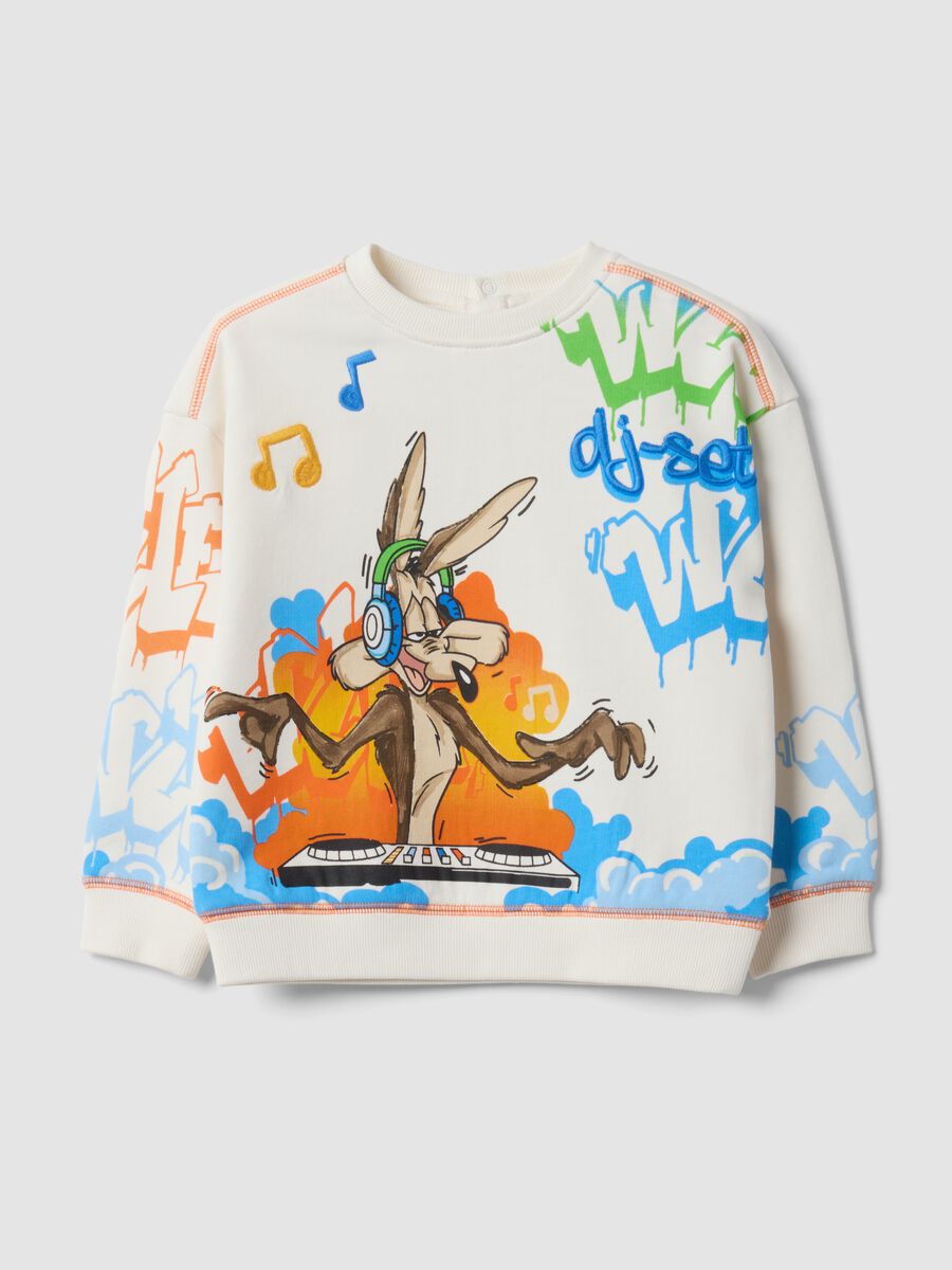 White sweatshirt in pure organic cotton with Looney Tunes print for baby boy_0