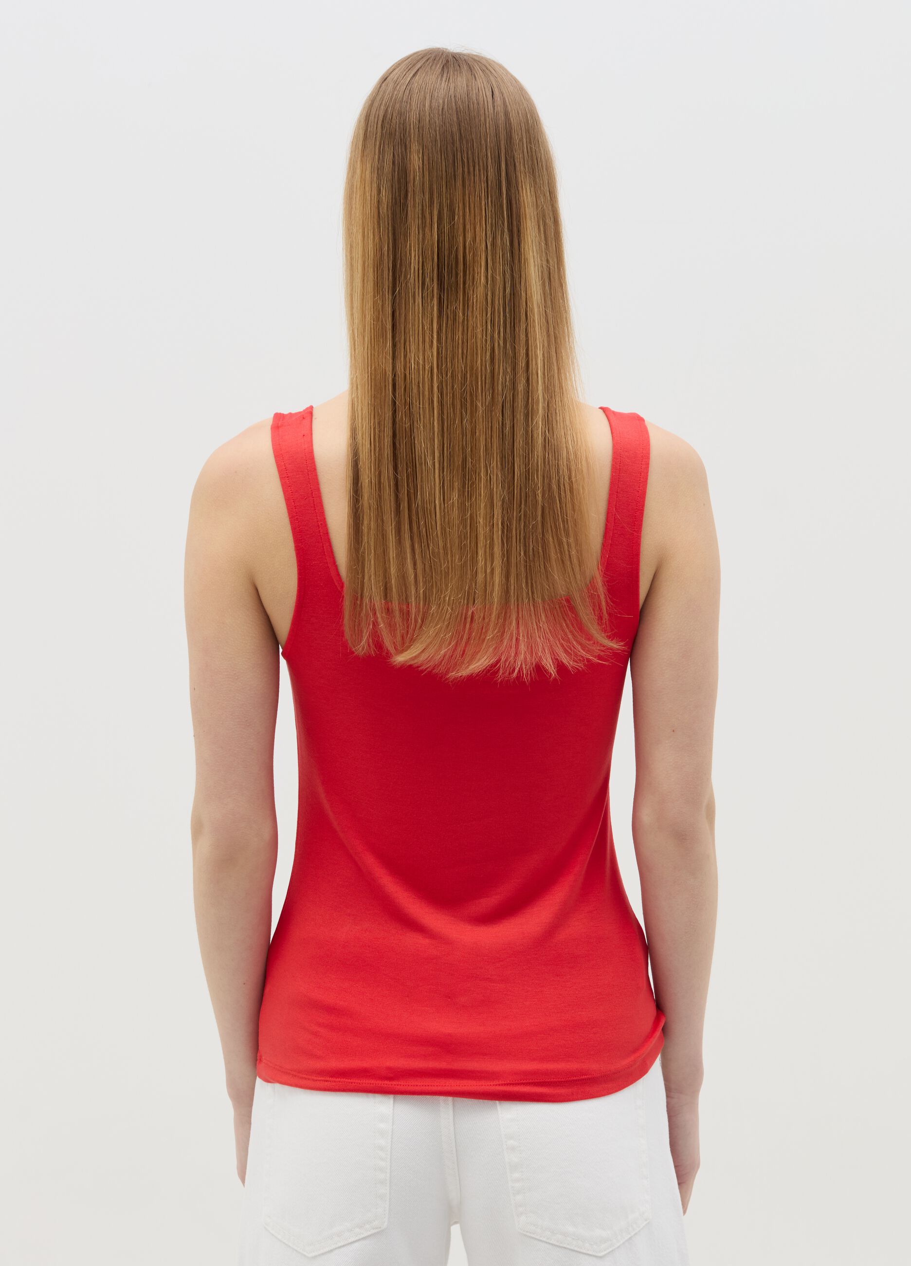 Tank top basic rosso in viscosa stretch
