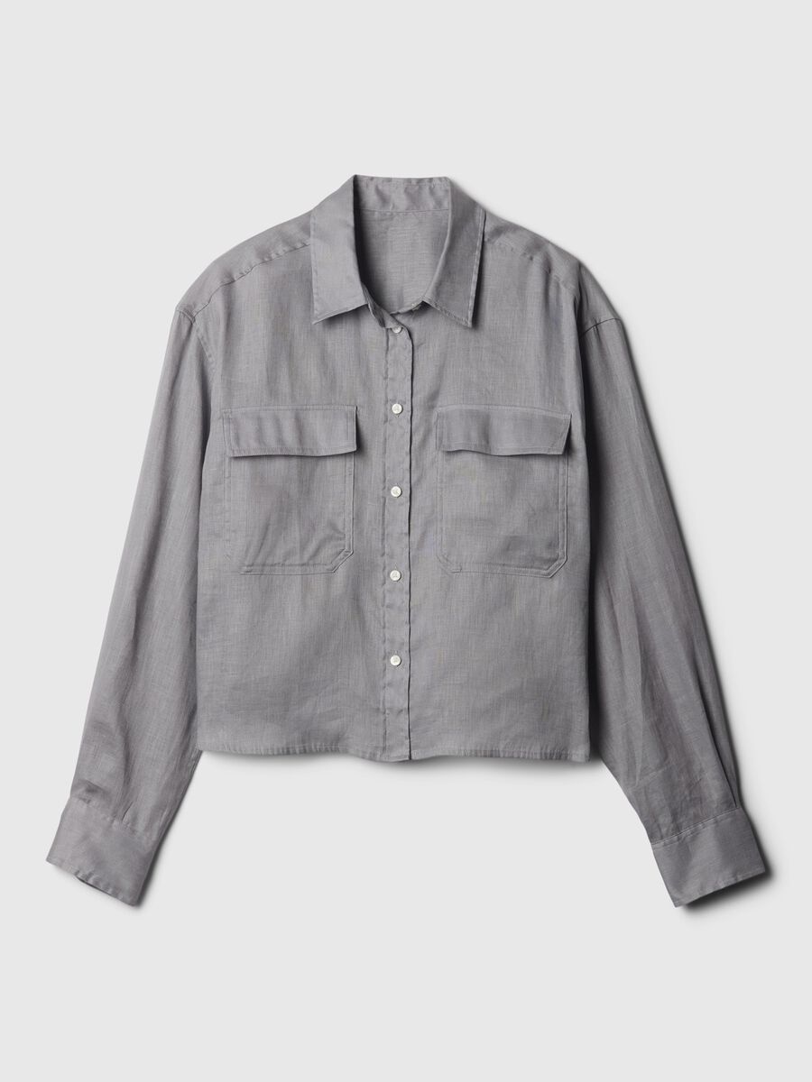 Camicia crop in lino con tasche_3