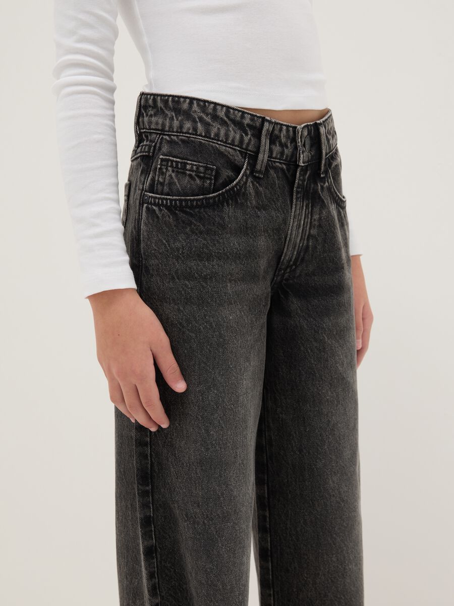 Jeans in puro cotone grigio da ragazza vestibilit&agrave; wide leg_2