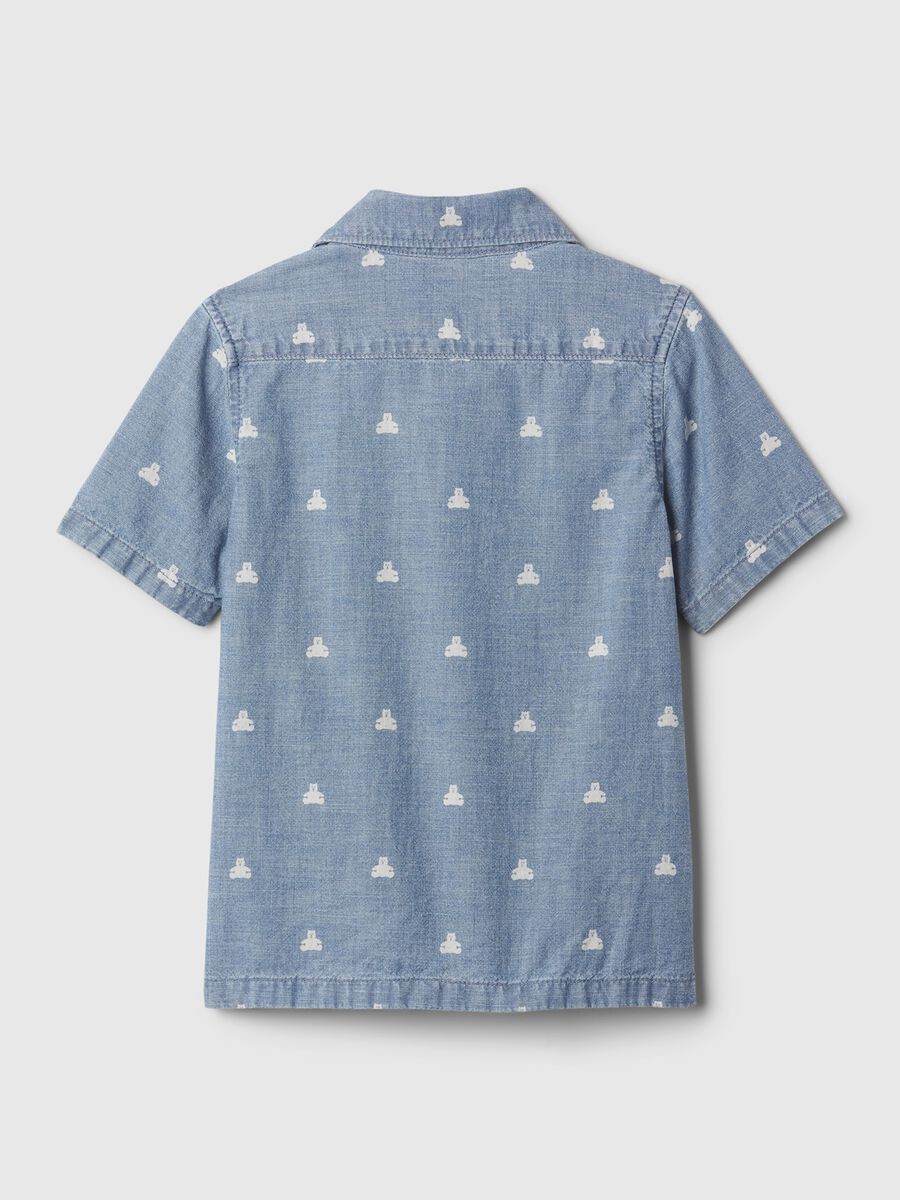 Camicia in denim con tasca e stampa orsetti_1