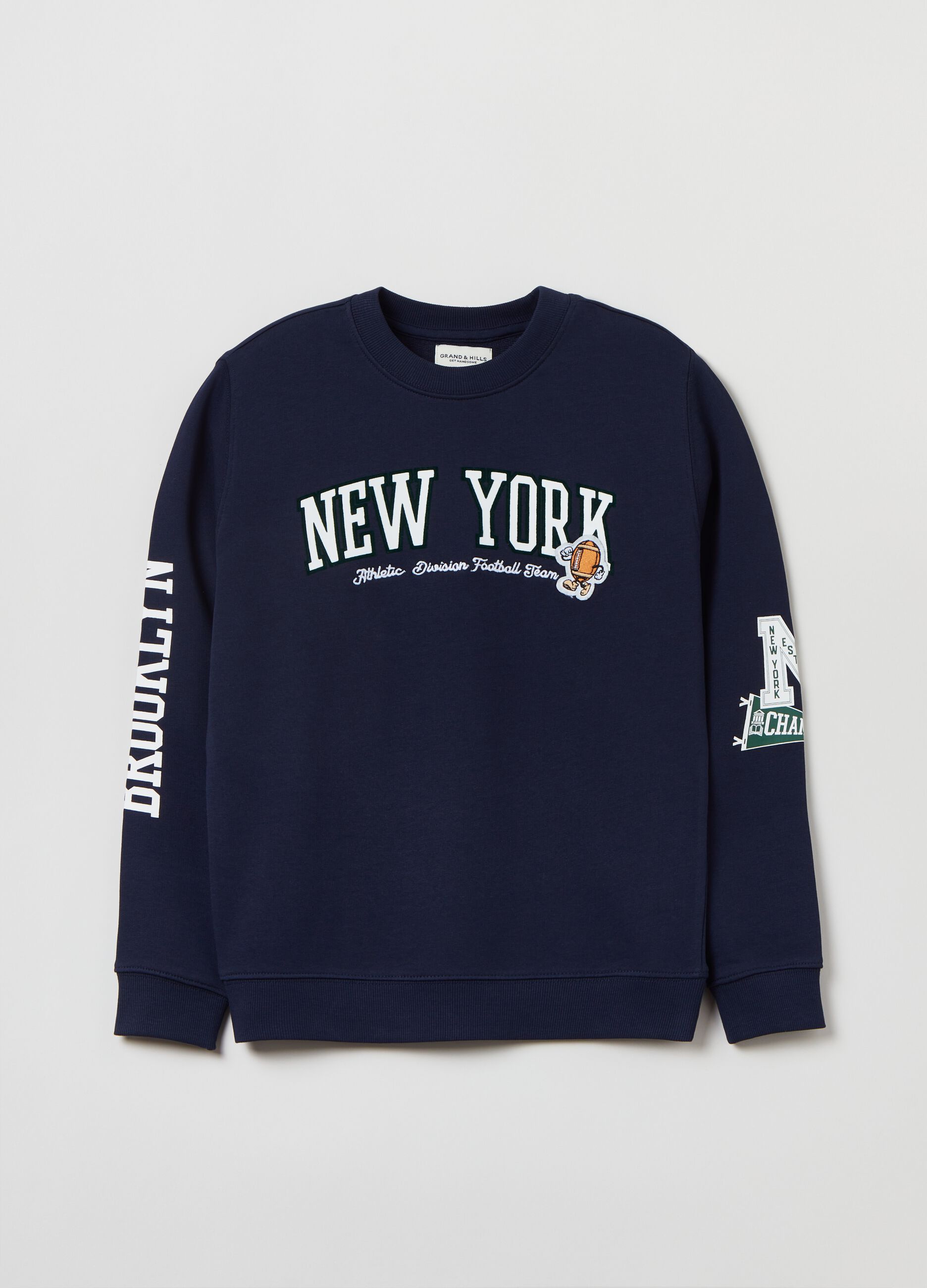 Felpa in French Terry con stampa e patch