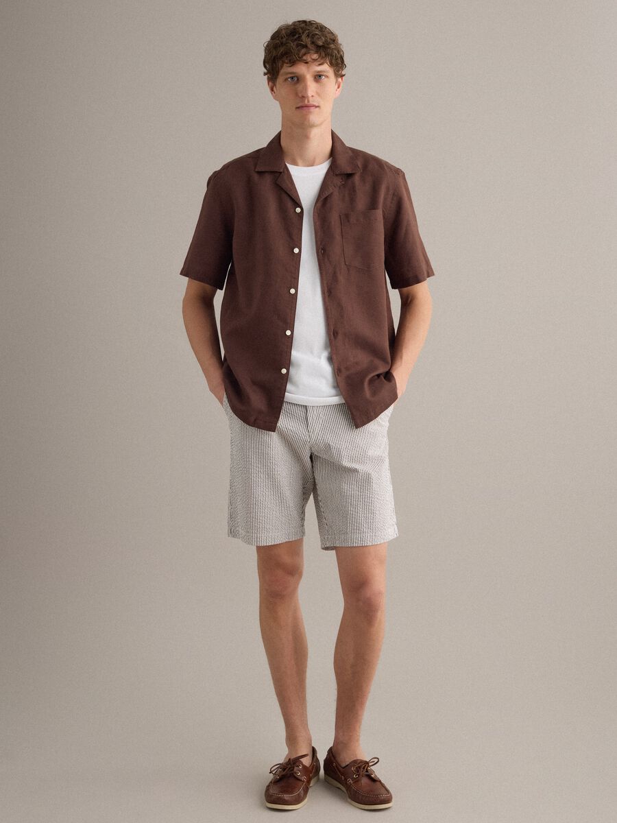 Brown linen-blend bowling-collar shirt_2