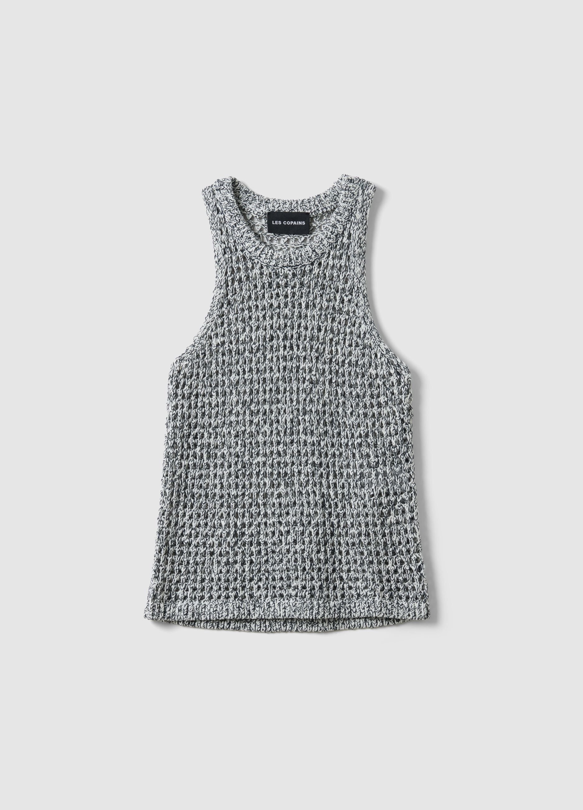 Multicolour cotton blend regular fit tank top with knitted design