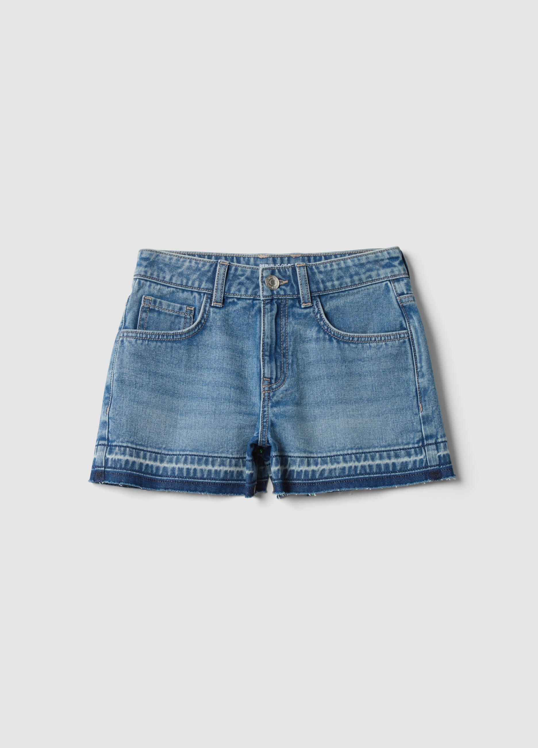 Blue pure cotton denim shorts for girls, straight fit
