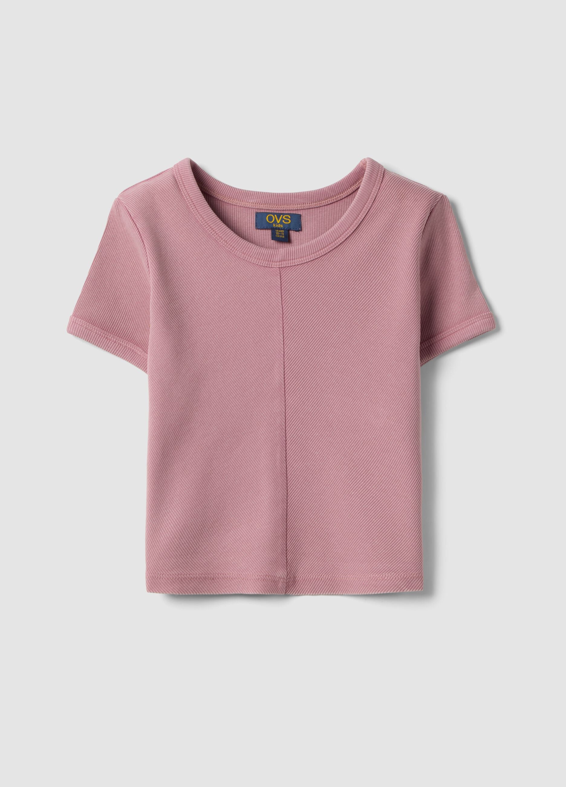 T-shirt rosa a maniche corte in cotone elasticizzato