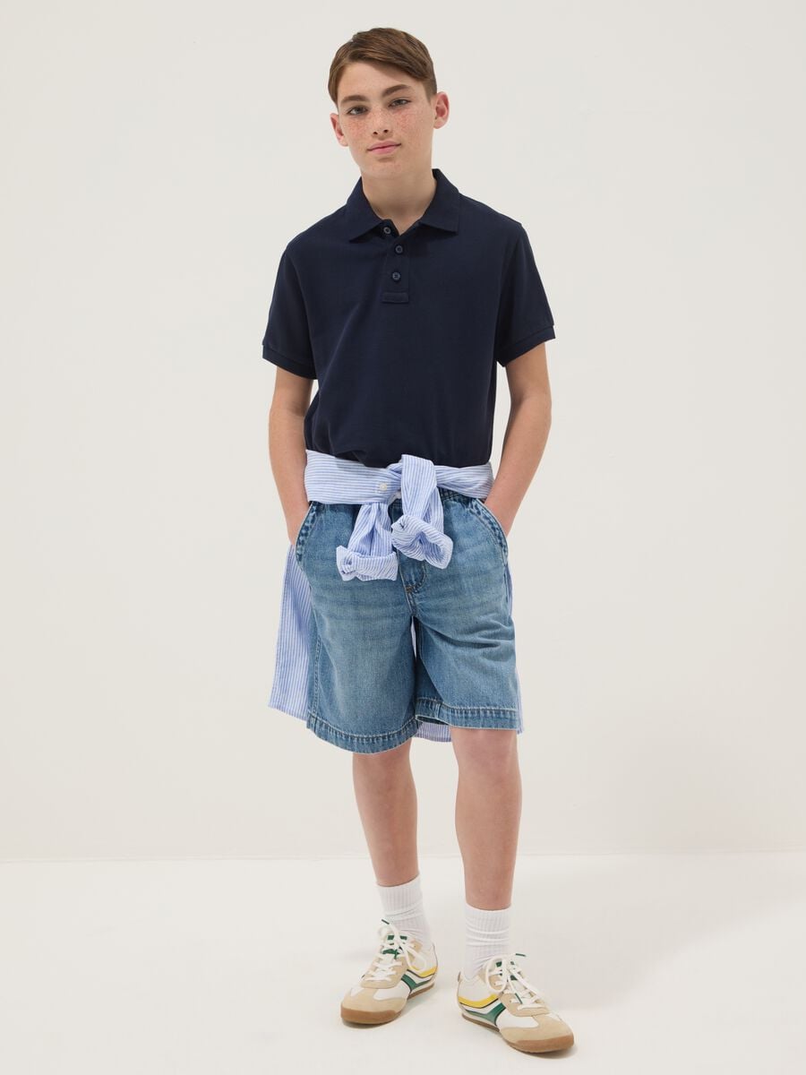 Blue denim boys&rsquo; cotton-blend straight-fit shorts_0
