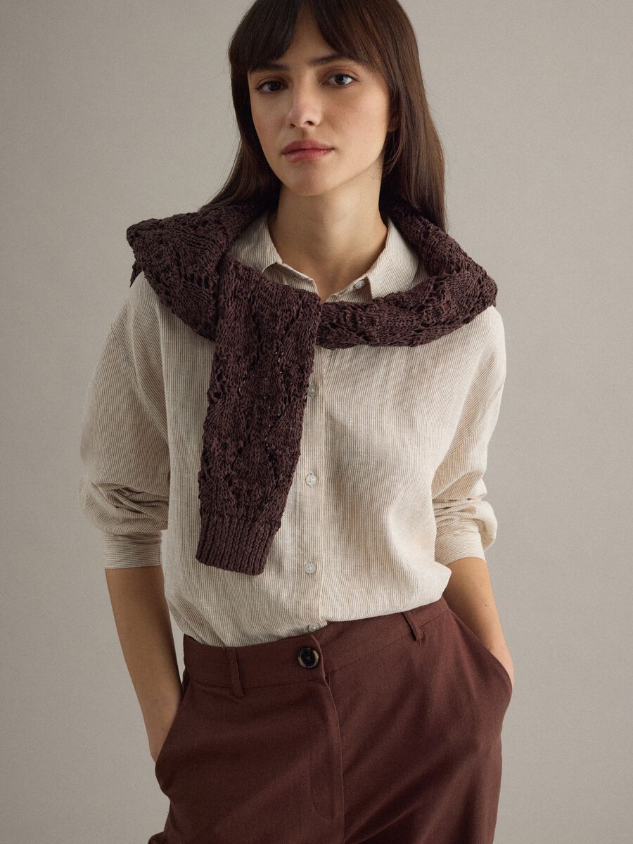 Camicia in misto lino a righe multicolor regular fit_0