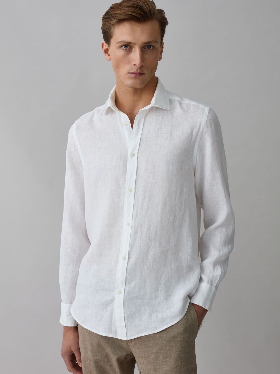 Solid colour linen shirt_0
