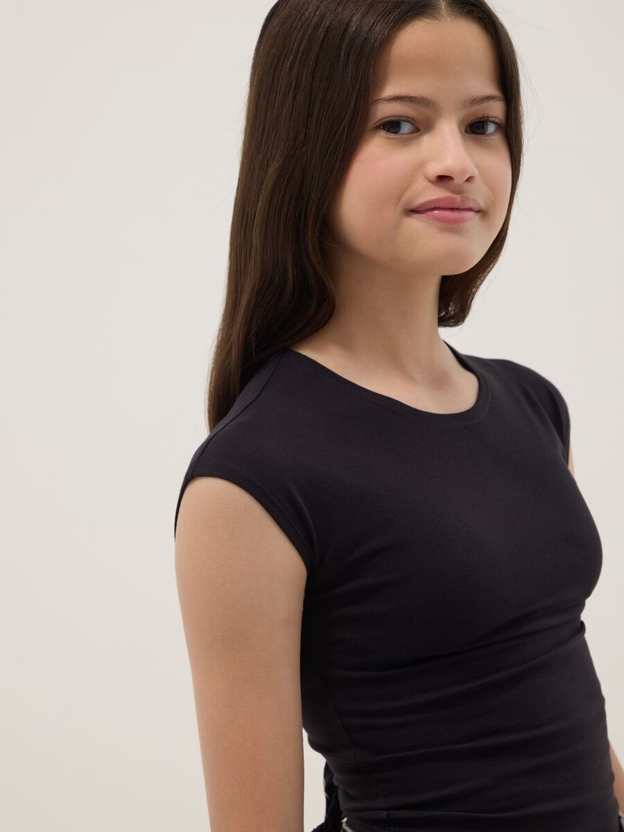 Girls' Black Stretch Cotton Slim Fit T-shirt_2