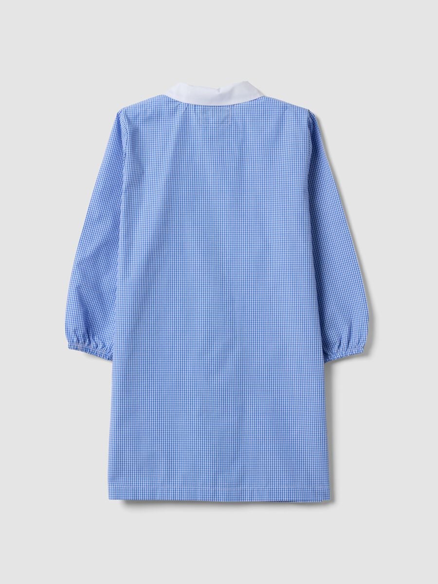 Blue gingham nursery apron with zip and animal embroidery_1