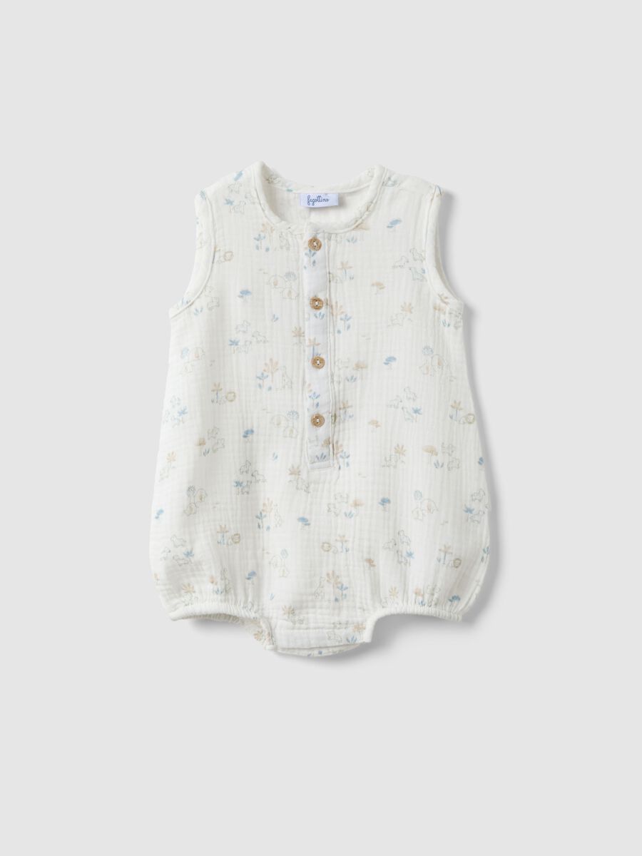 Pagliaccetto in puro cotone bianco da neonato con disegni_0