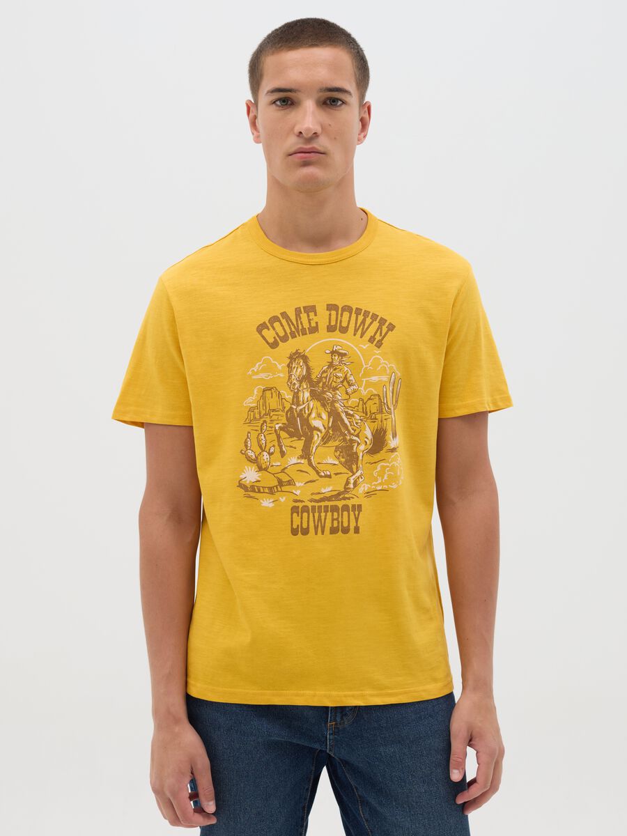 Yellow Cotton Short Sleeve T-shirt_0