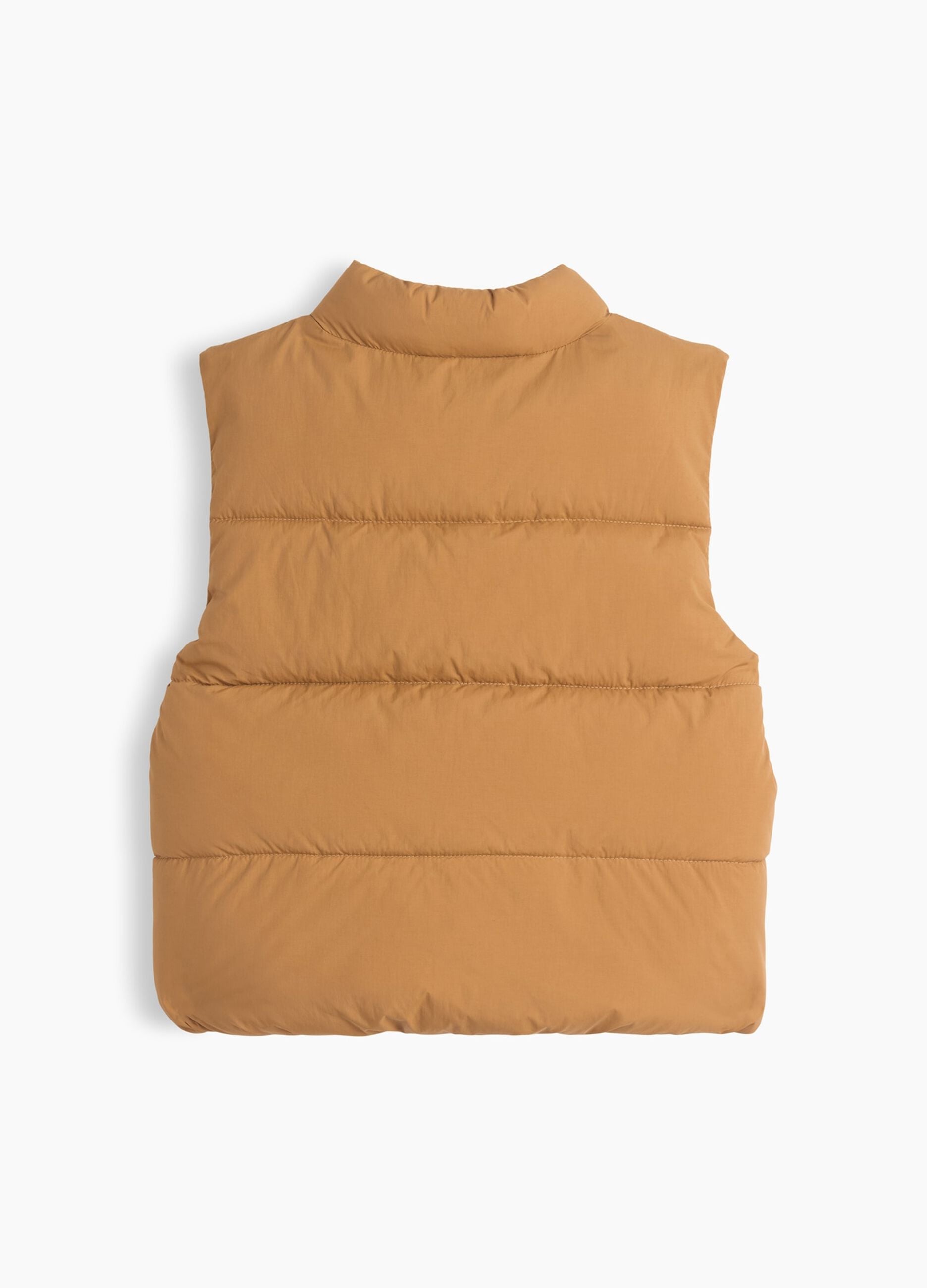 Brown padded gilet with zip and high neck