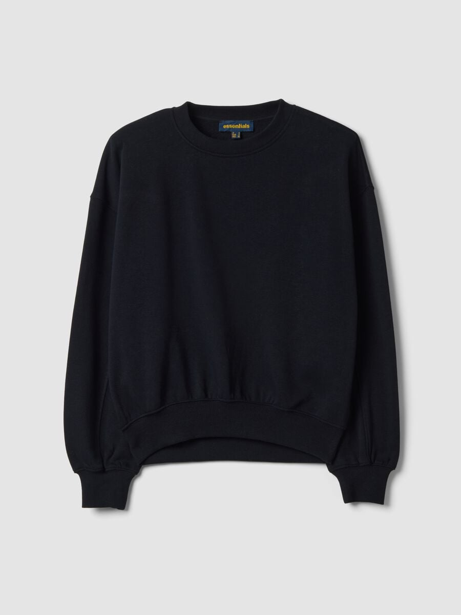 Felpa nera girocollo in fleece di misto cotone e viscosa regular fit_0