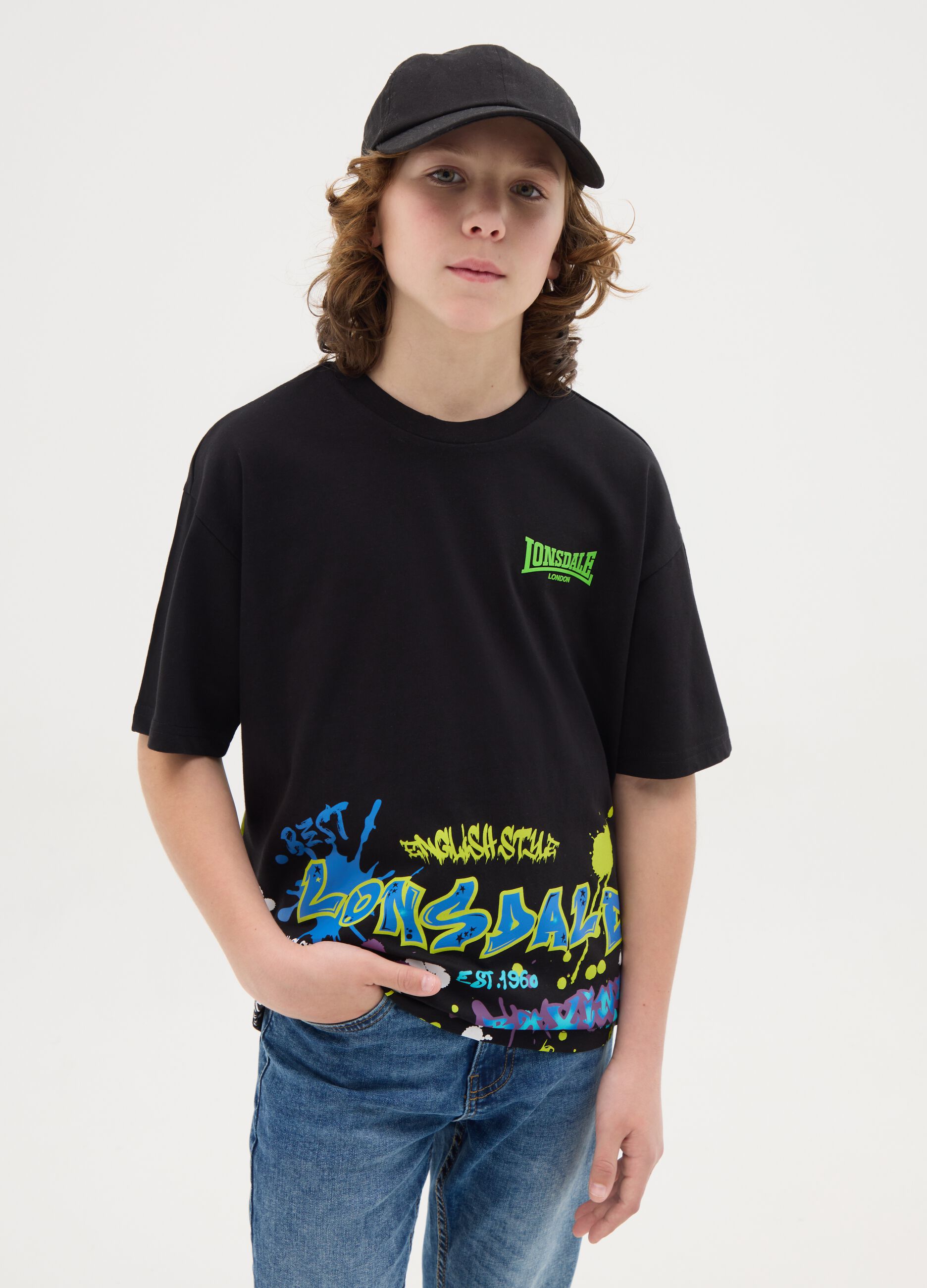 Cotton T-shirt with graffiti-style logo print