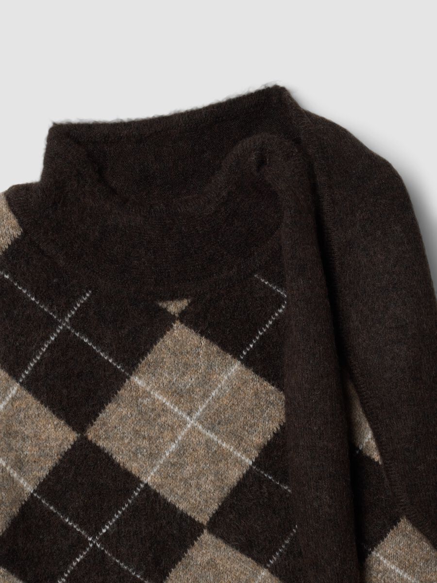 Brown stretch wool gilet with stand collar_1