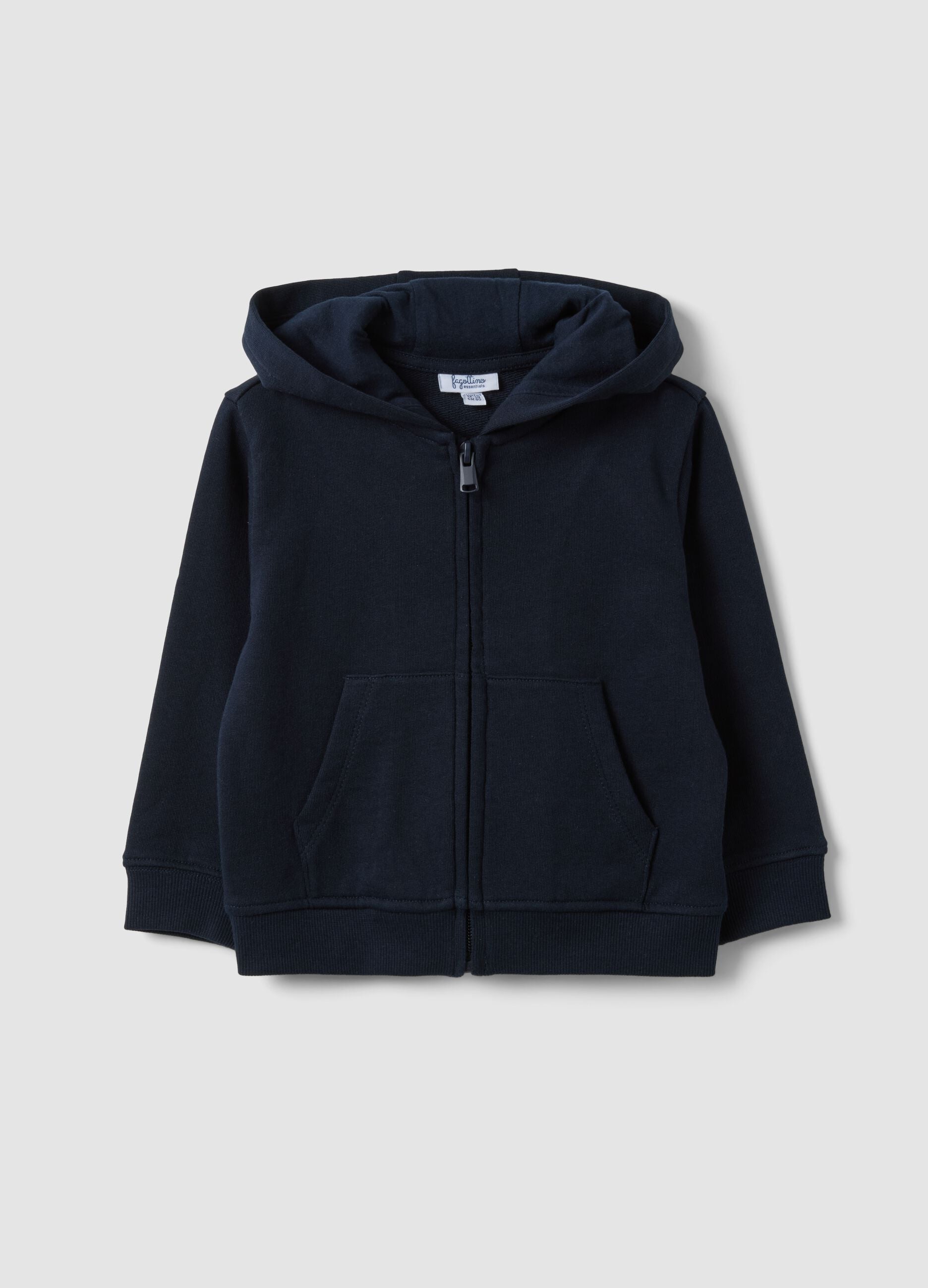 Blue hooded sweatshirt in pure organic cotton, regular fit for baby boy