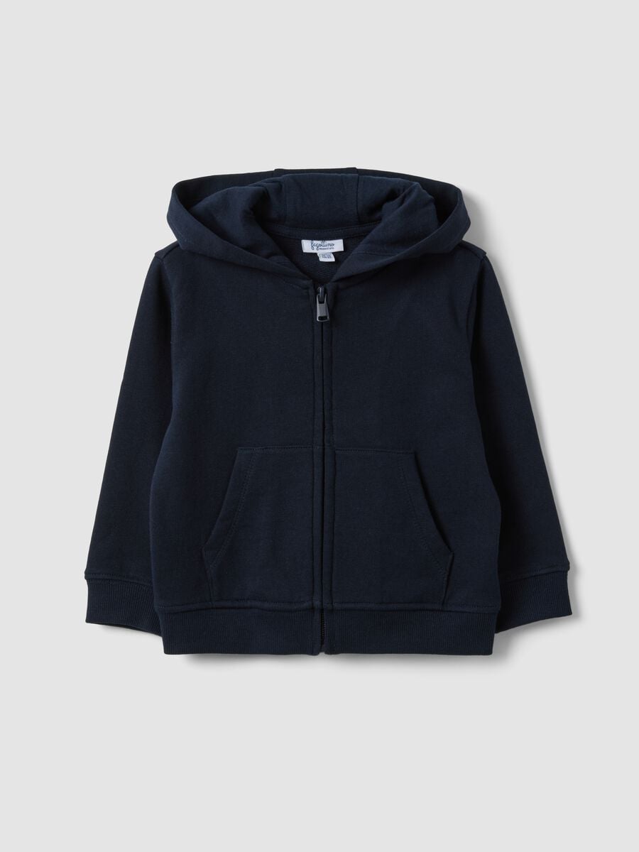 Blue hooded sweatshirt in pure organic cotton, regular fit for baby boy_0
