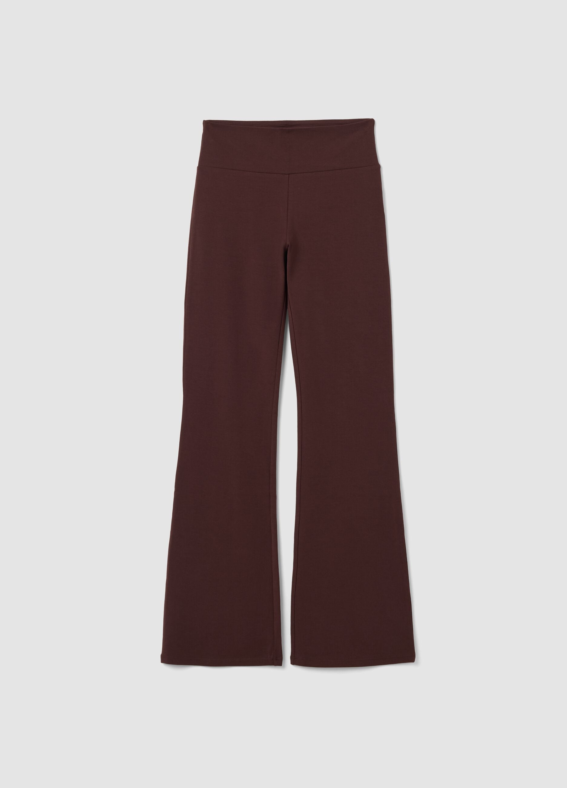 Brown Flared Stretch Cotton Trousers