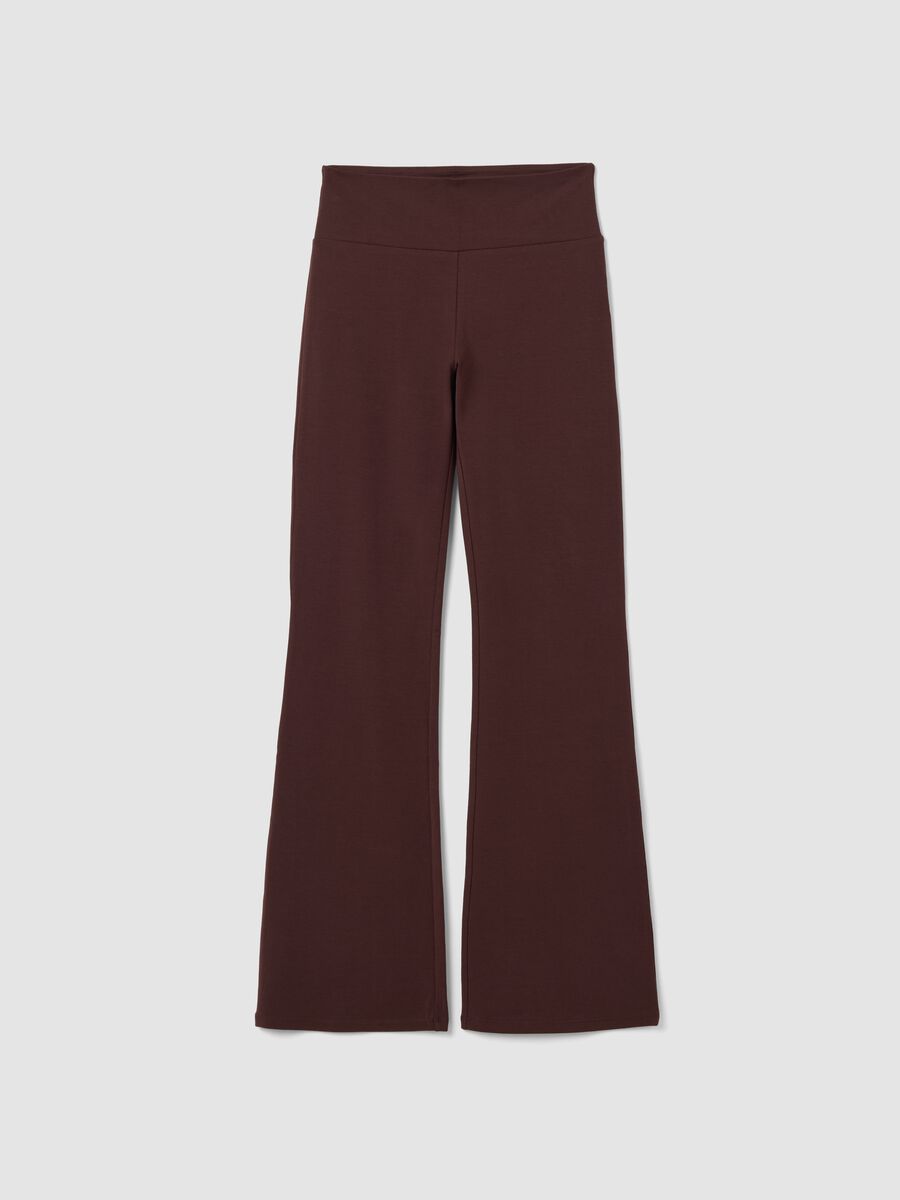 Brown Flared Stretch Cotton Trousers_4