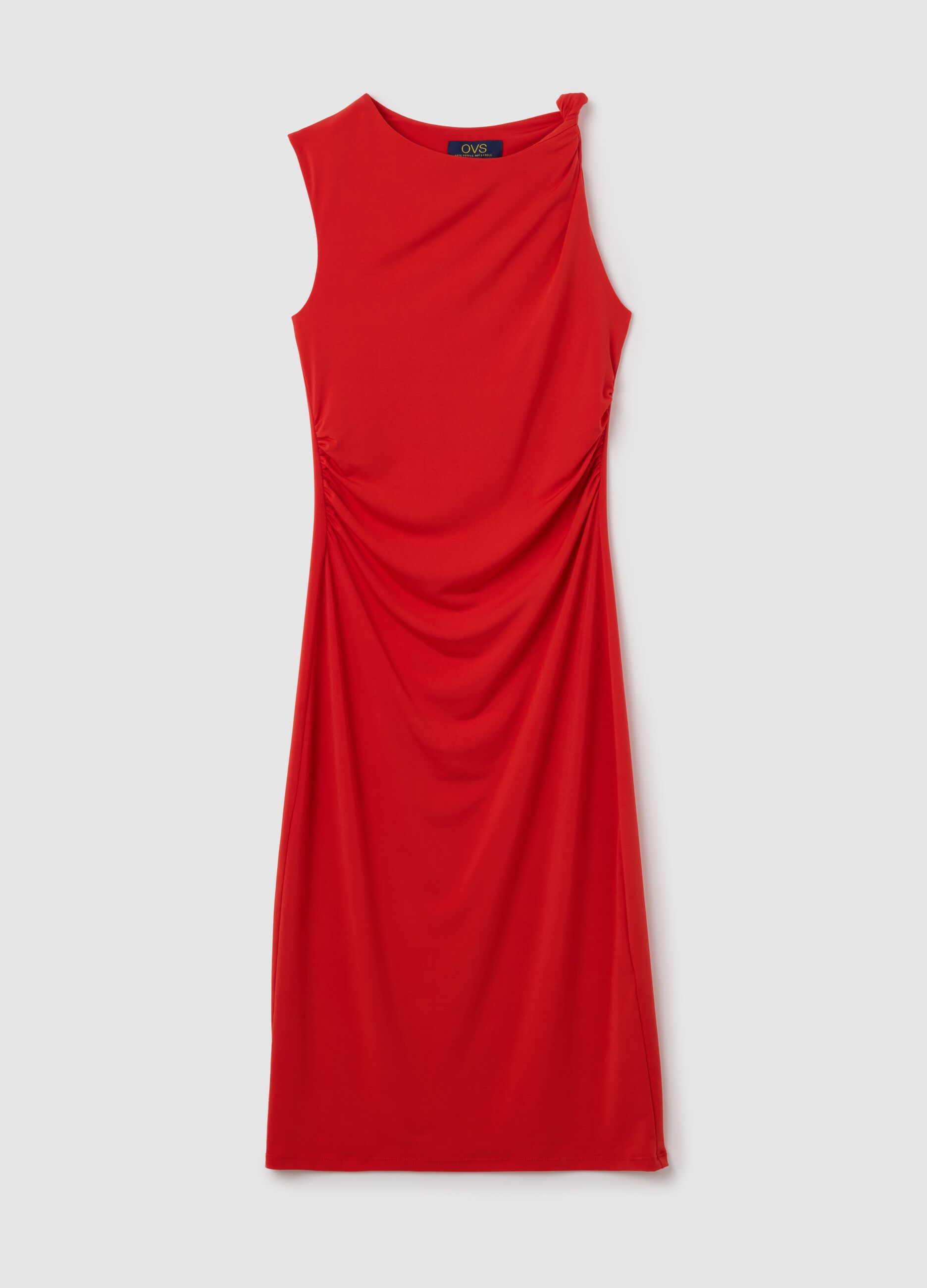 Women's long dress in red stretch fabric regular fit