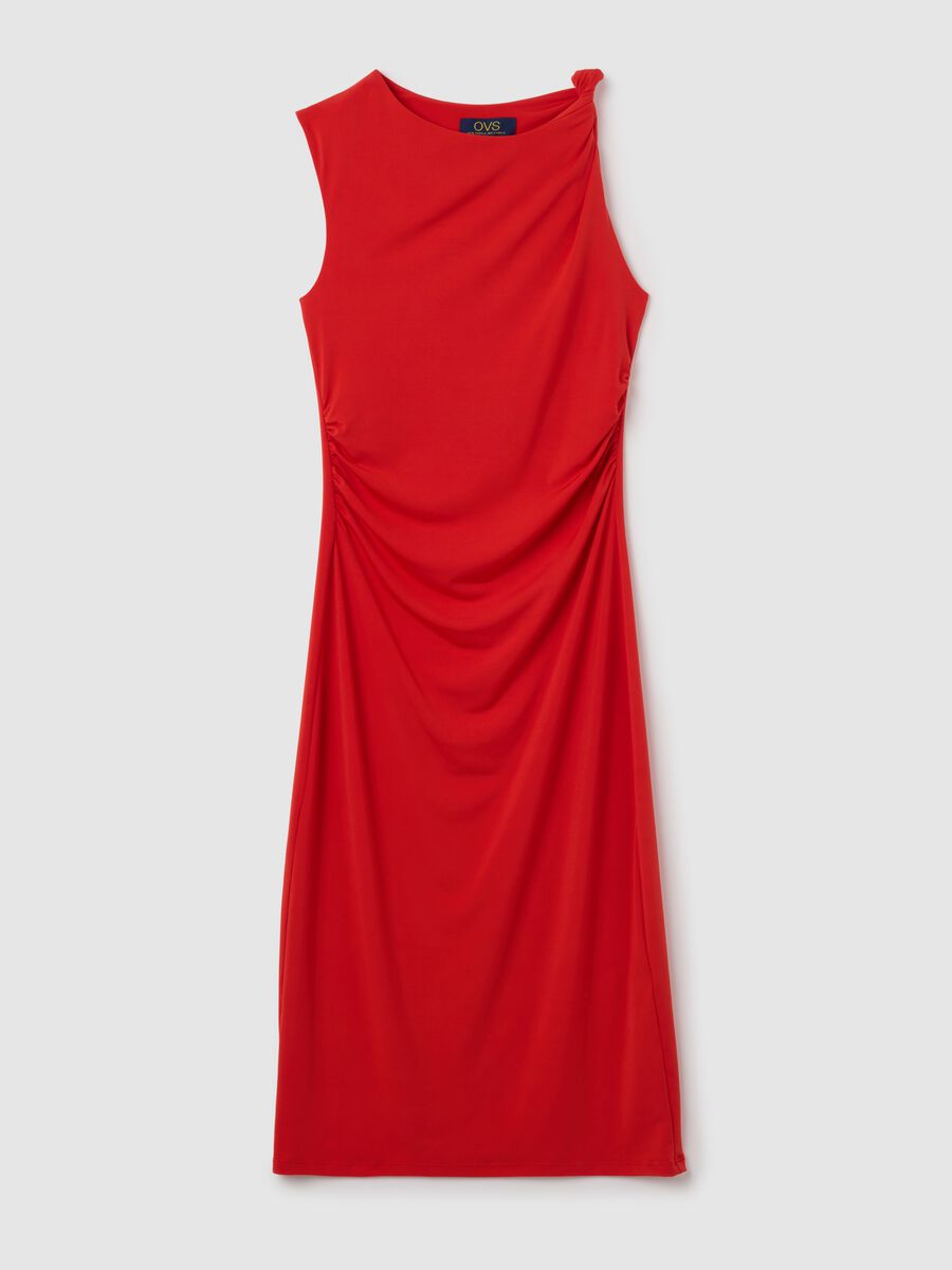 Women's long dress in red stretch fabric regular fit_0