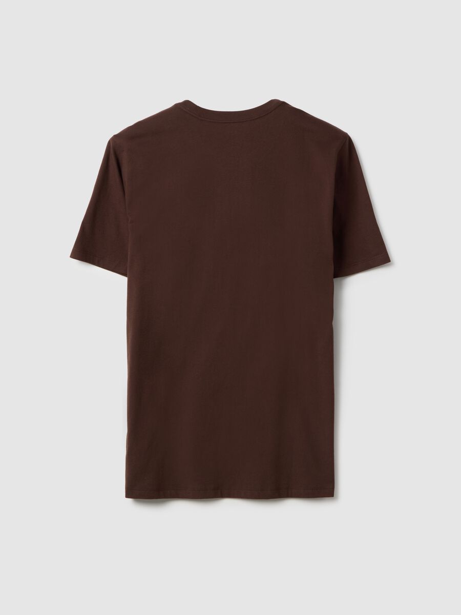 T-shirt marrone a maniche corte in puro cotone regular fit con logo_1