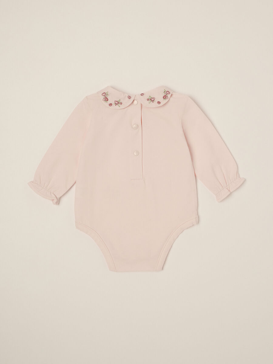 Pink stretch cotton bodysuit with embroidery_1