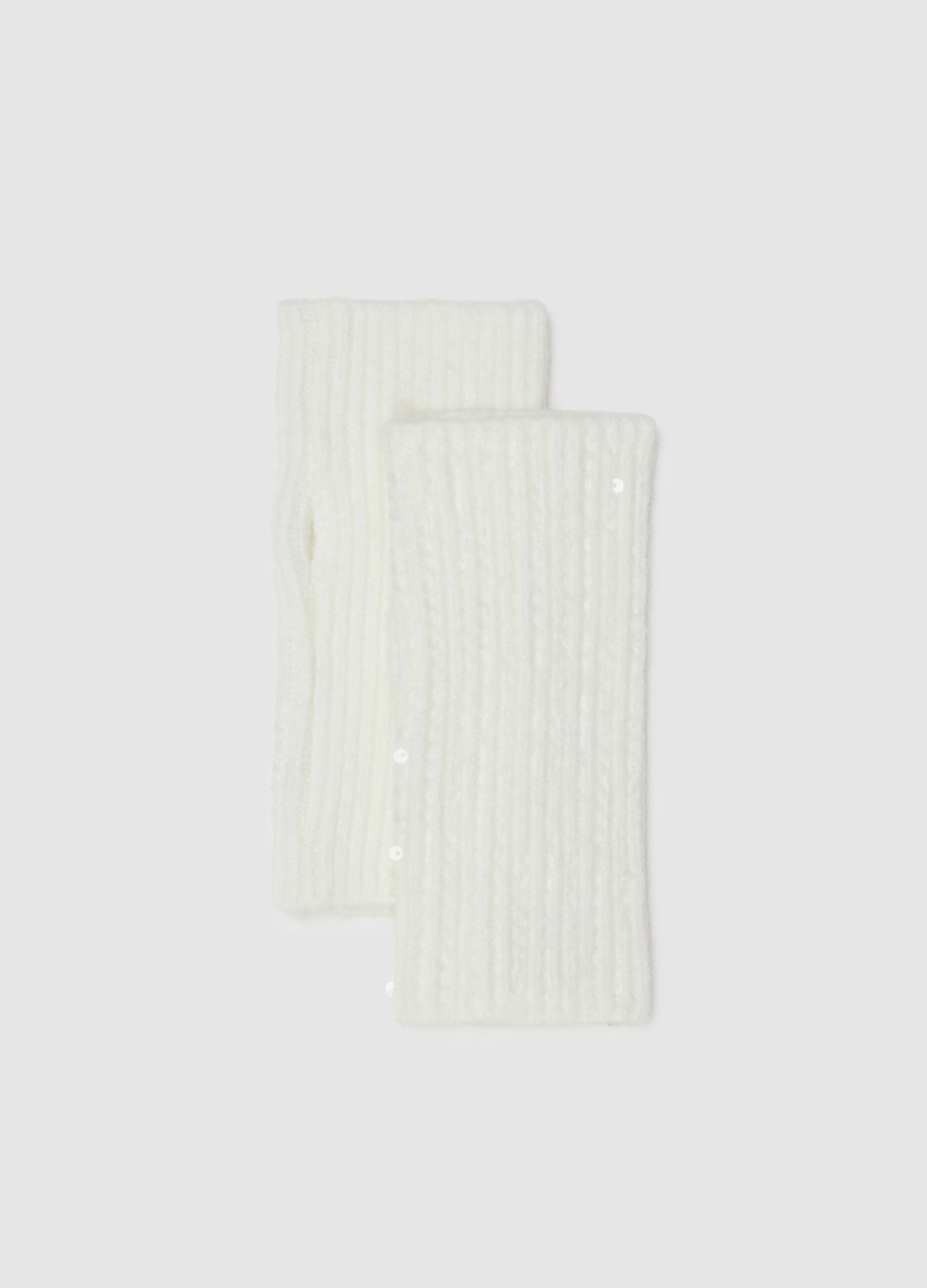 White wrist warmers with sequins