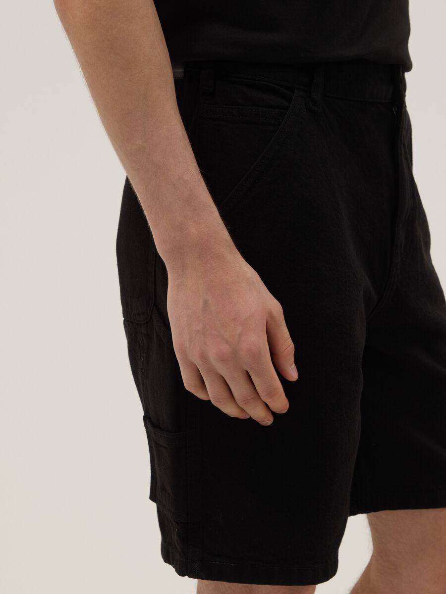 Black pure cotton cargo shorts_3