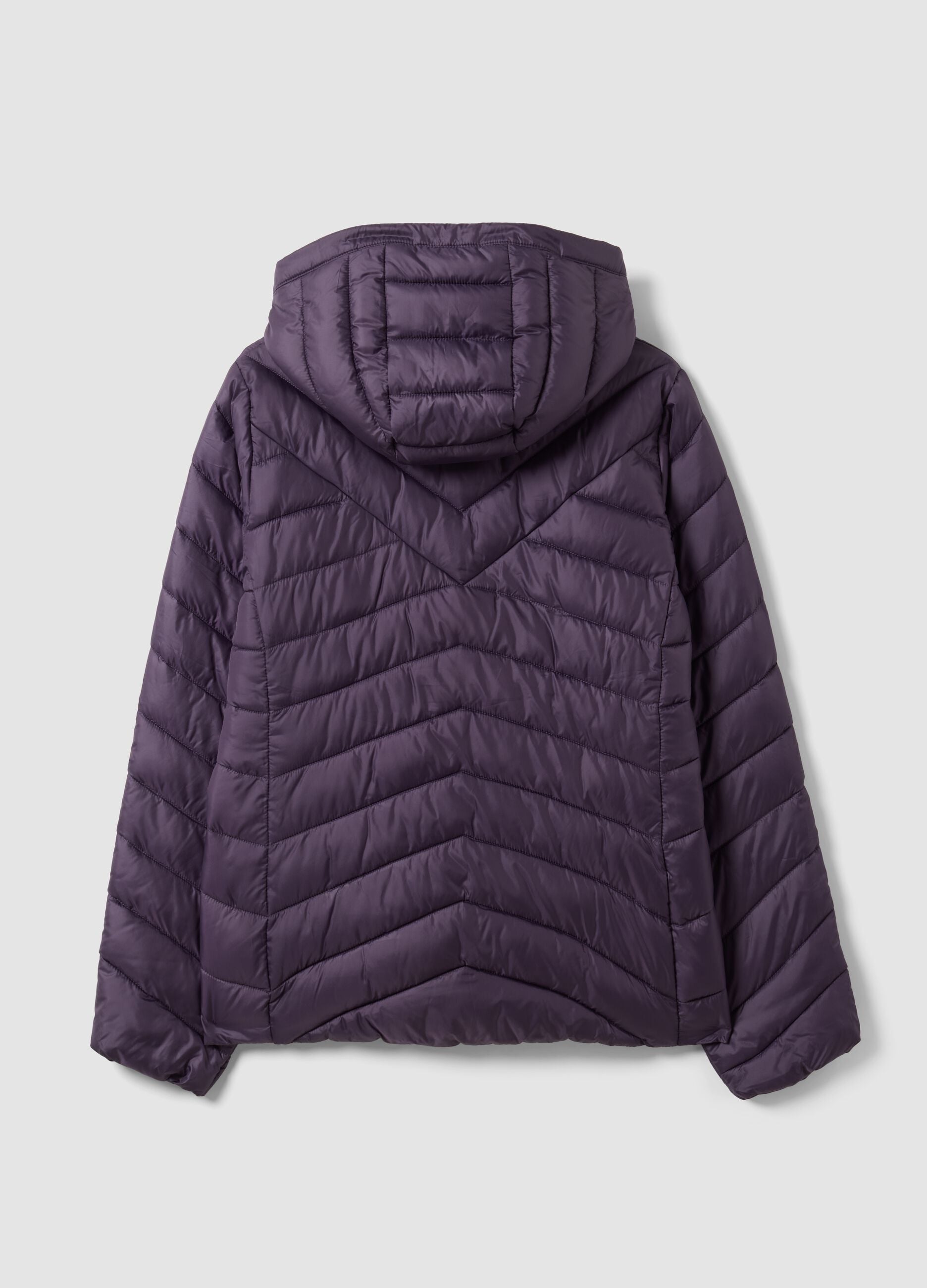 Giacca Ultralight viola trapuntata con cappuccio e zip