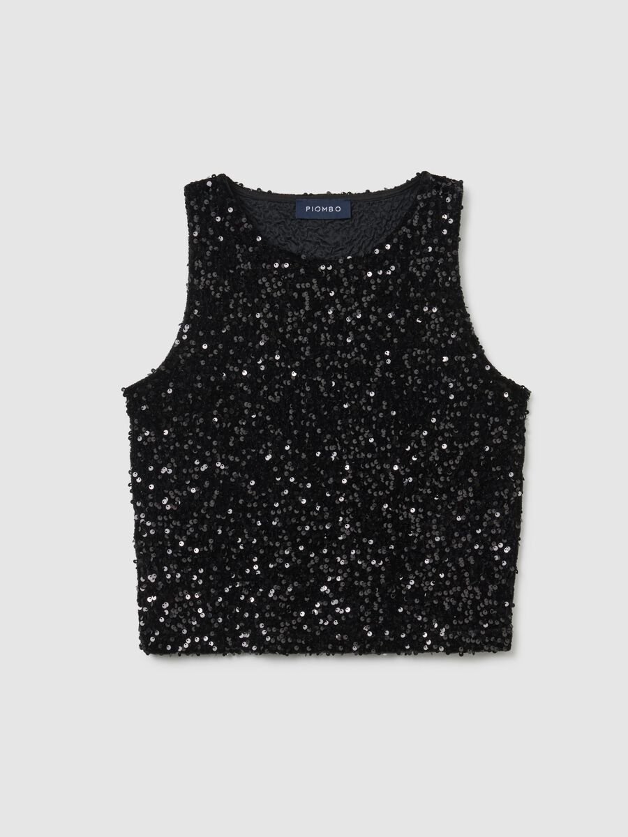 Black regular fit tank top with sequins_4