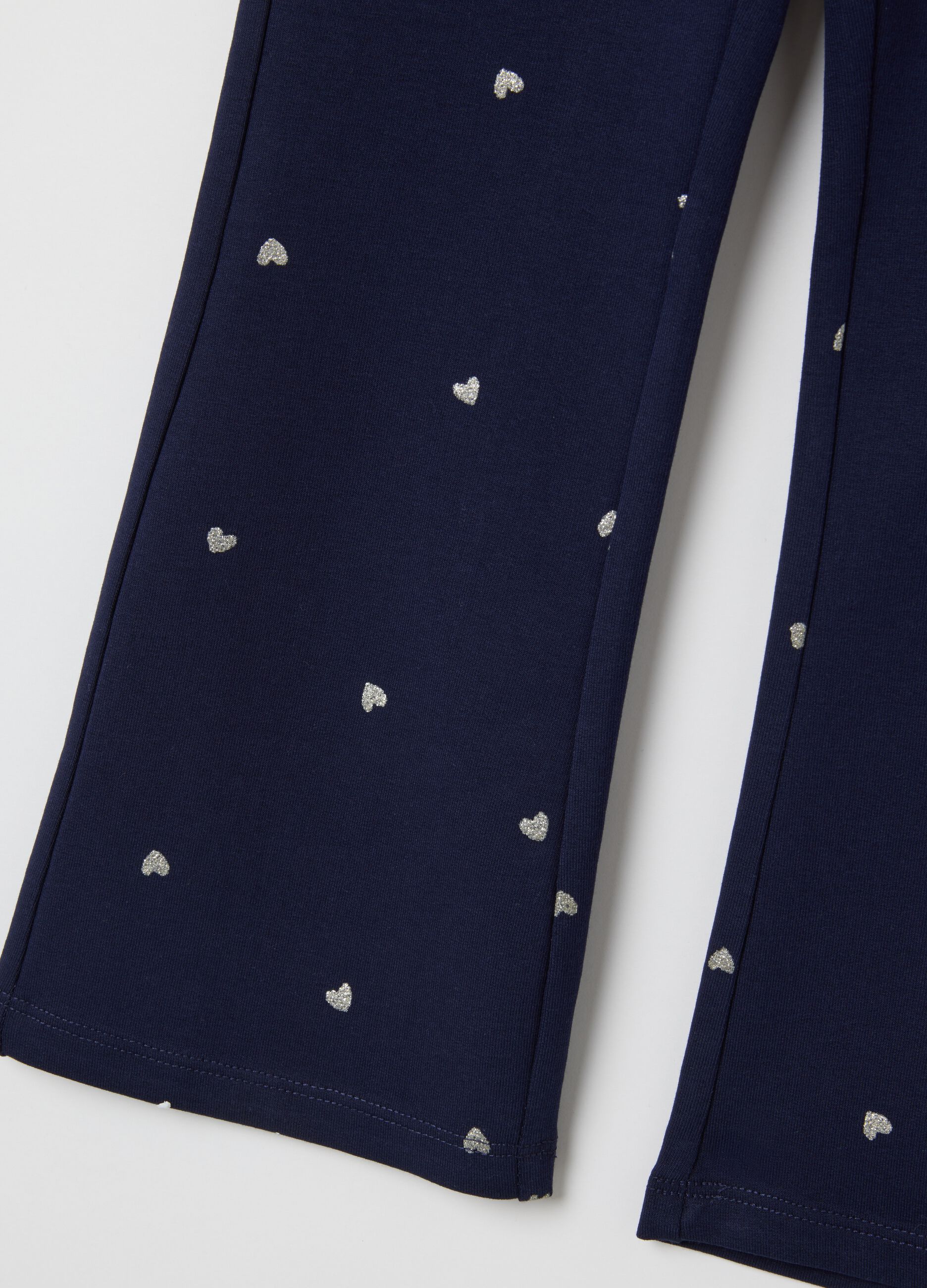 Girls' blue cotton flare trousers with hearts