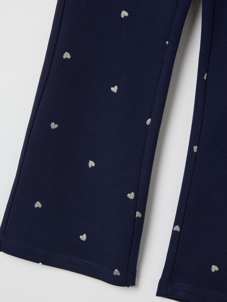Girls' blue cotton flare trousers with hearts_3