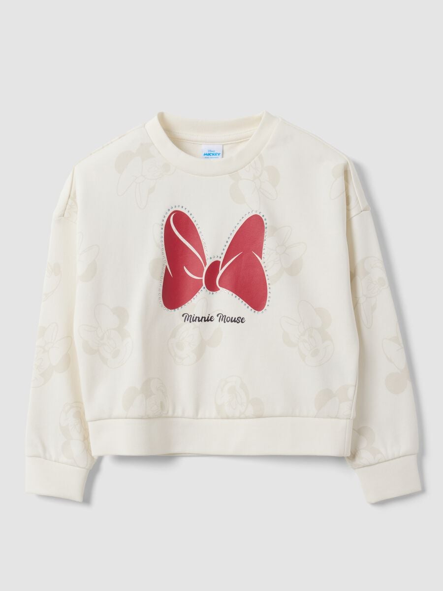 Felpa bianca in misto cotone a girocollo con stampa Minnie per bambina_0
