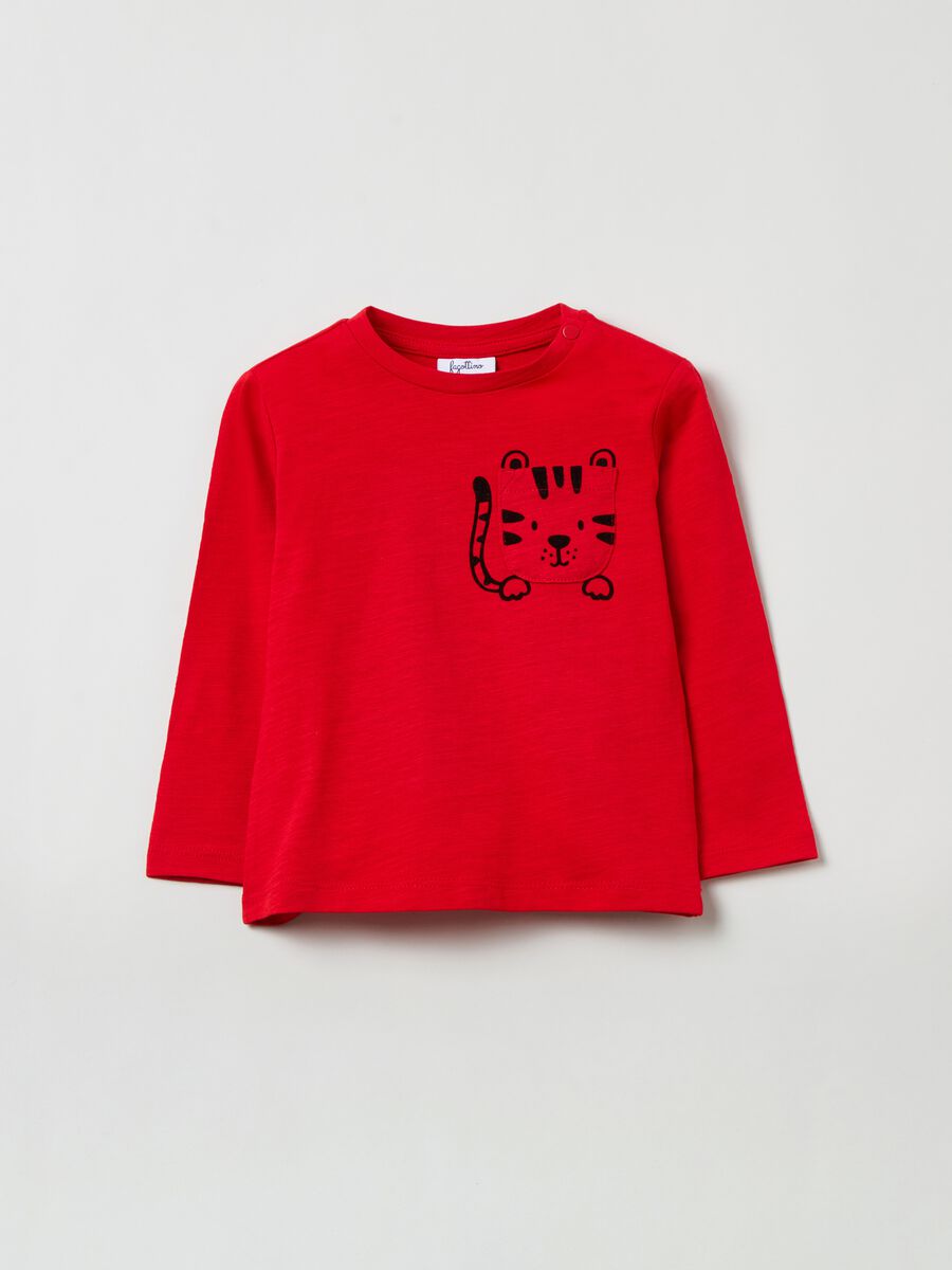 T-shirt maniche lunghe con tasca e stampa_0