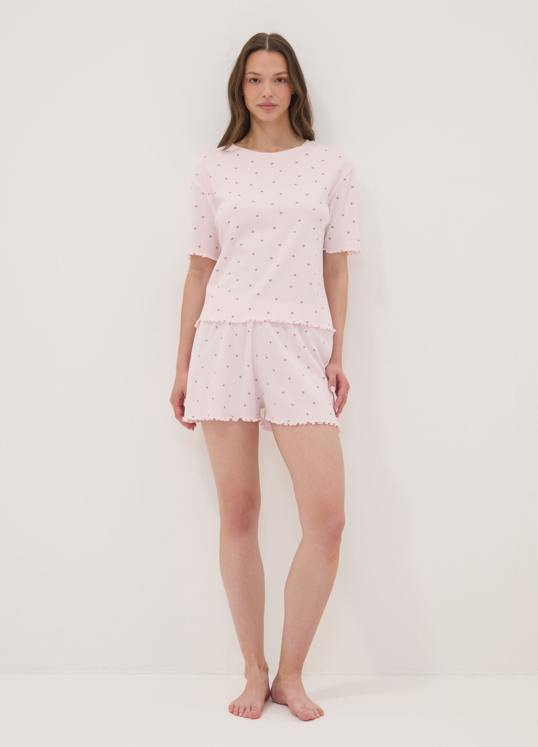 Pink organic cotton heart-print pyjamas