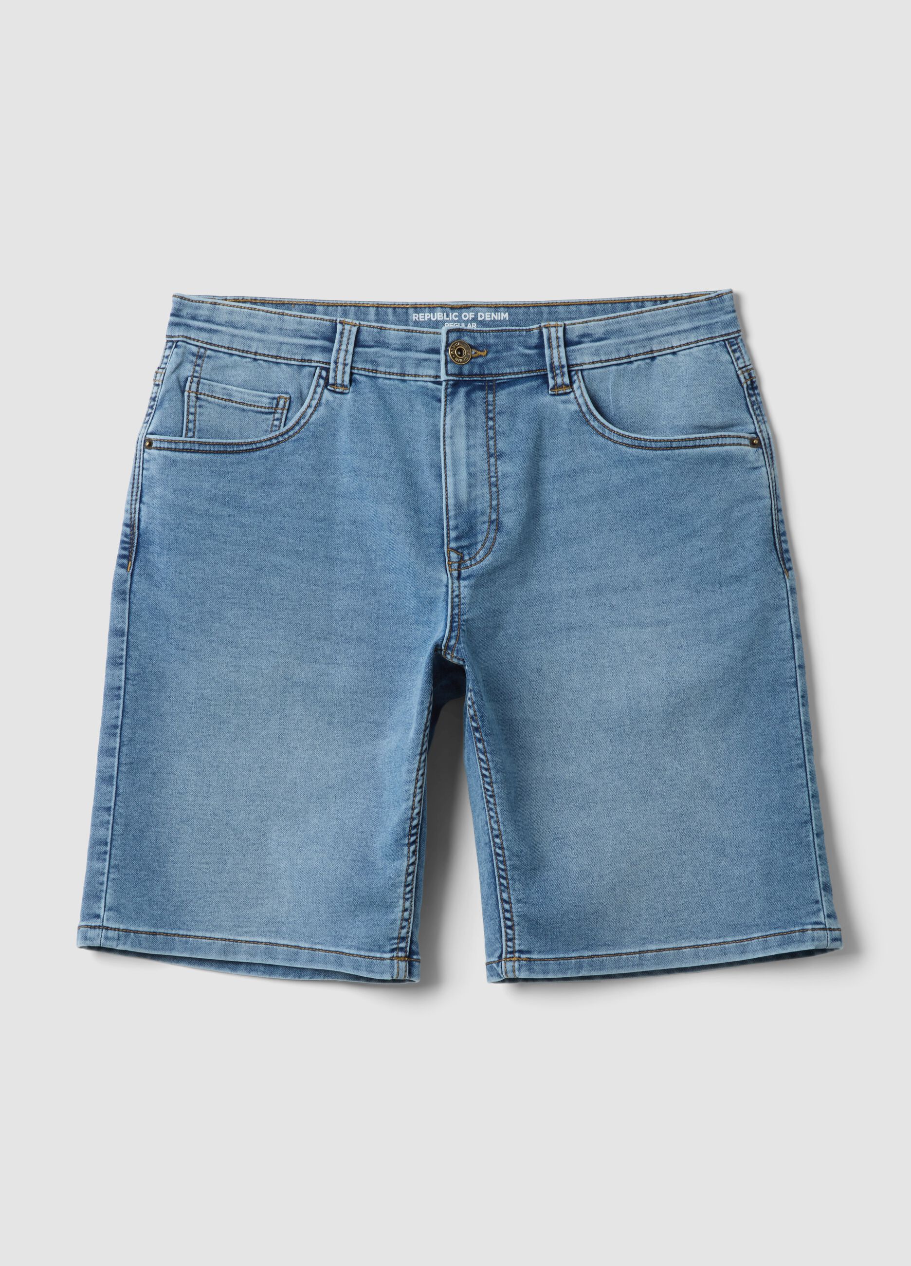 Blue stretch cotton-blend denim shorts, regular fit