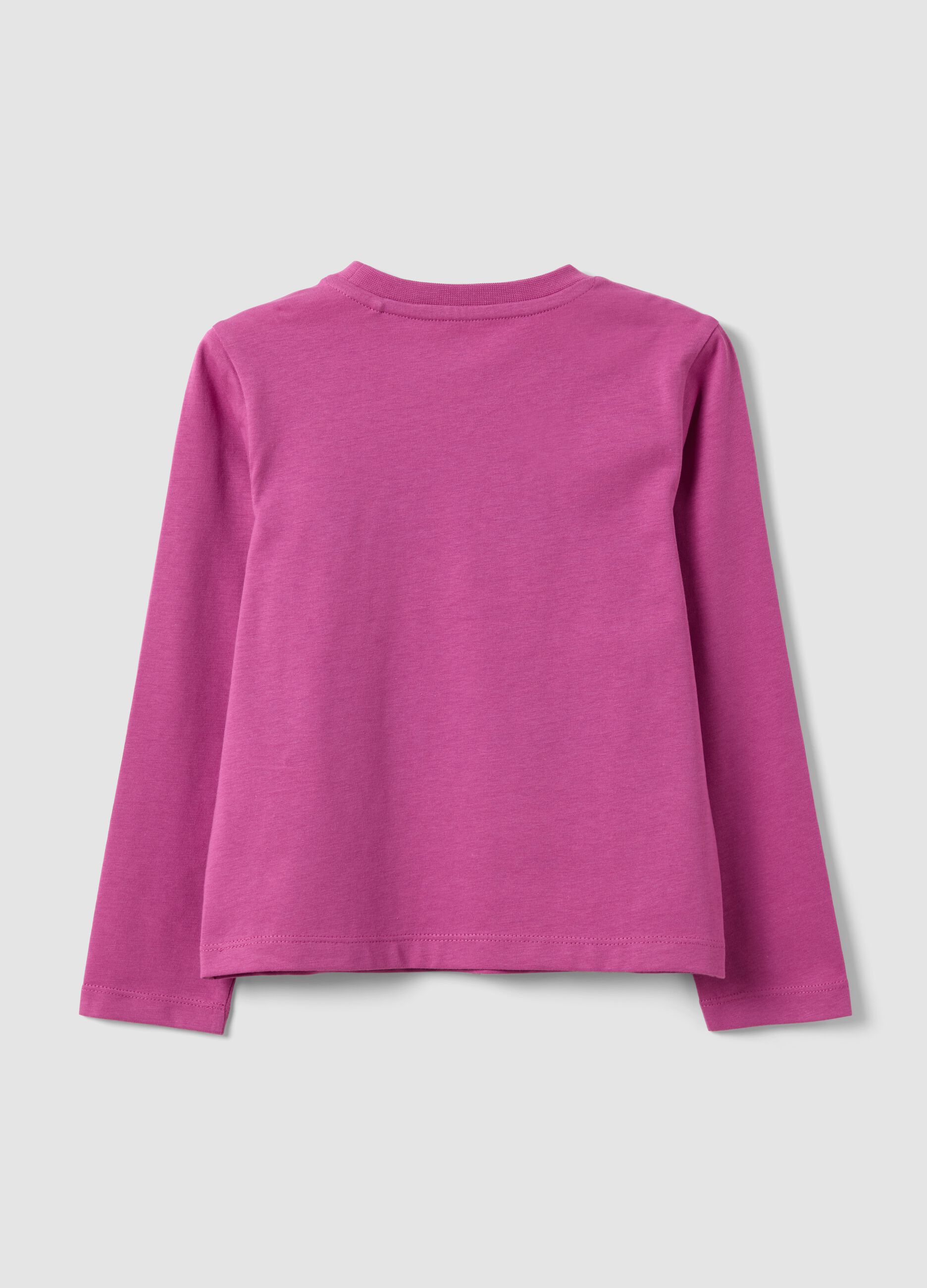 Girls' pink organic cotton T-shirt with front slogan