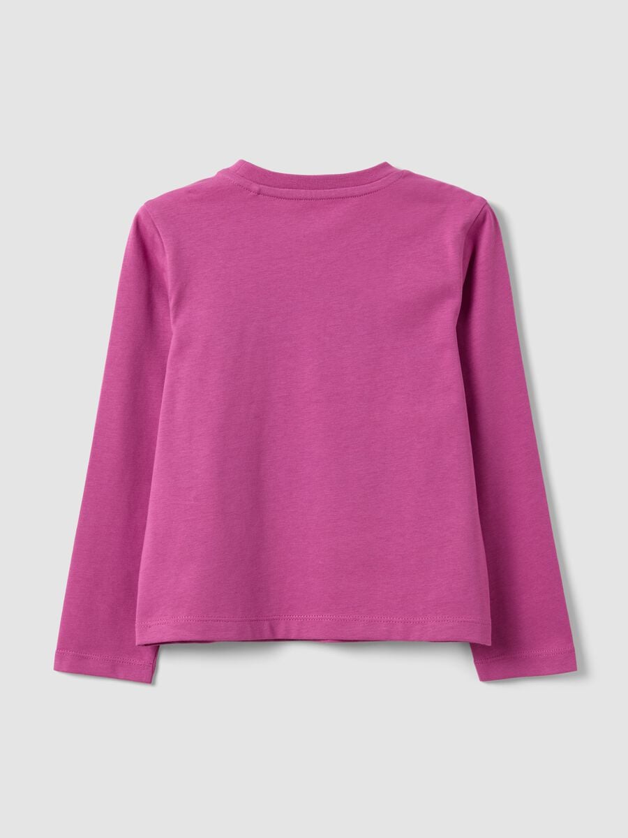T-shirt rosa in puro cotone organico con scritta frontale per bambina_1