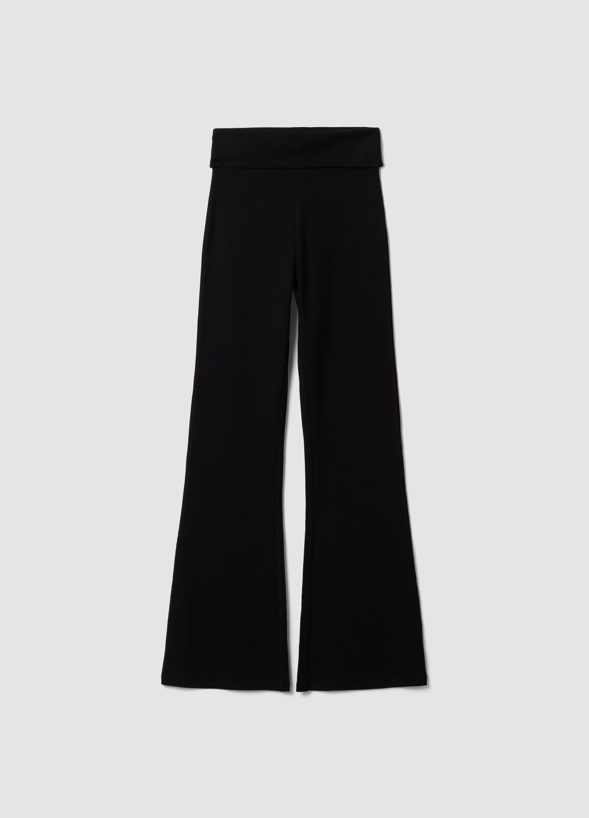 Leggings neri flare fit in puro cotone a costine