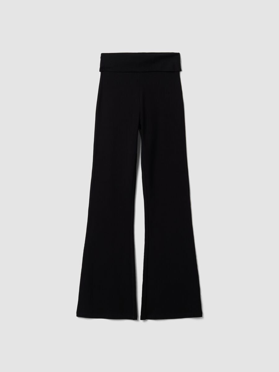 Leggings neri flare fit in puro cotone a costine_0