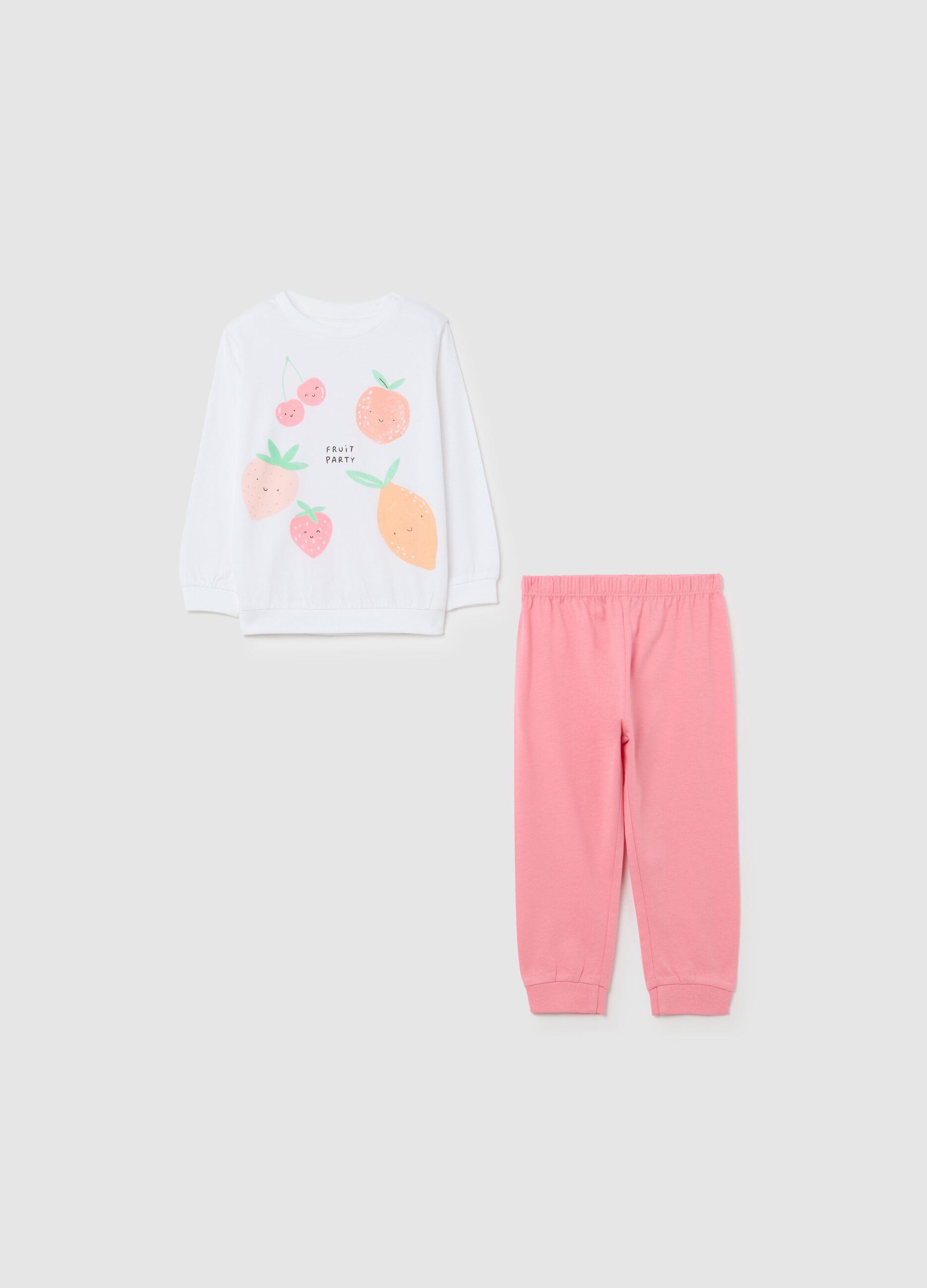 White and pink cotton pyjamas with "Frutta Party" print