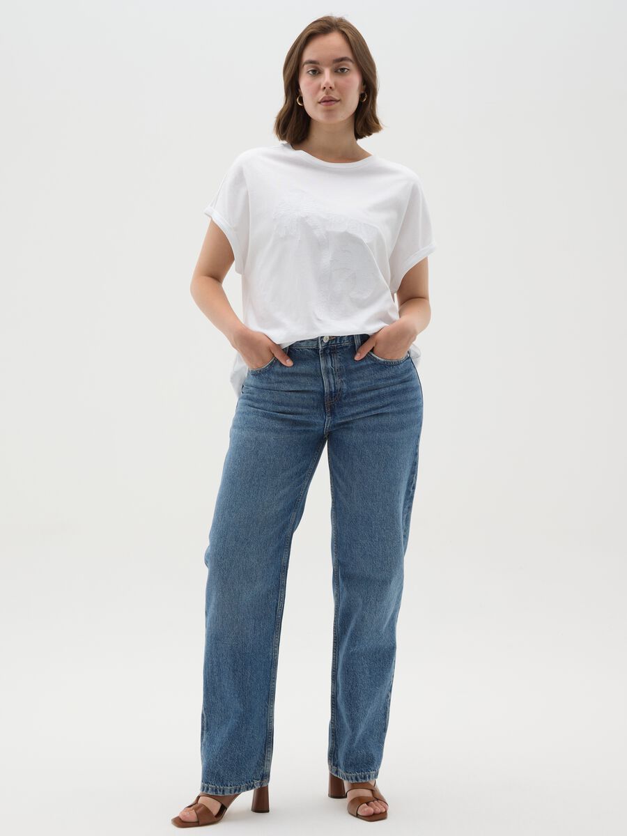 Women's white pure cotton regular fit T-shirt with embroidery_1