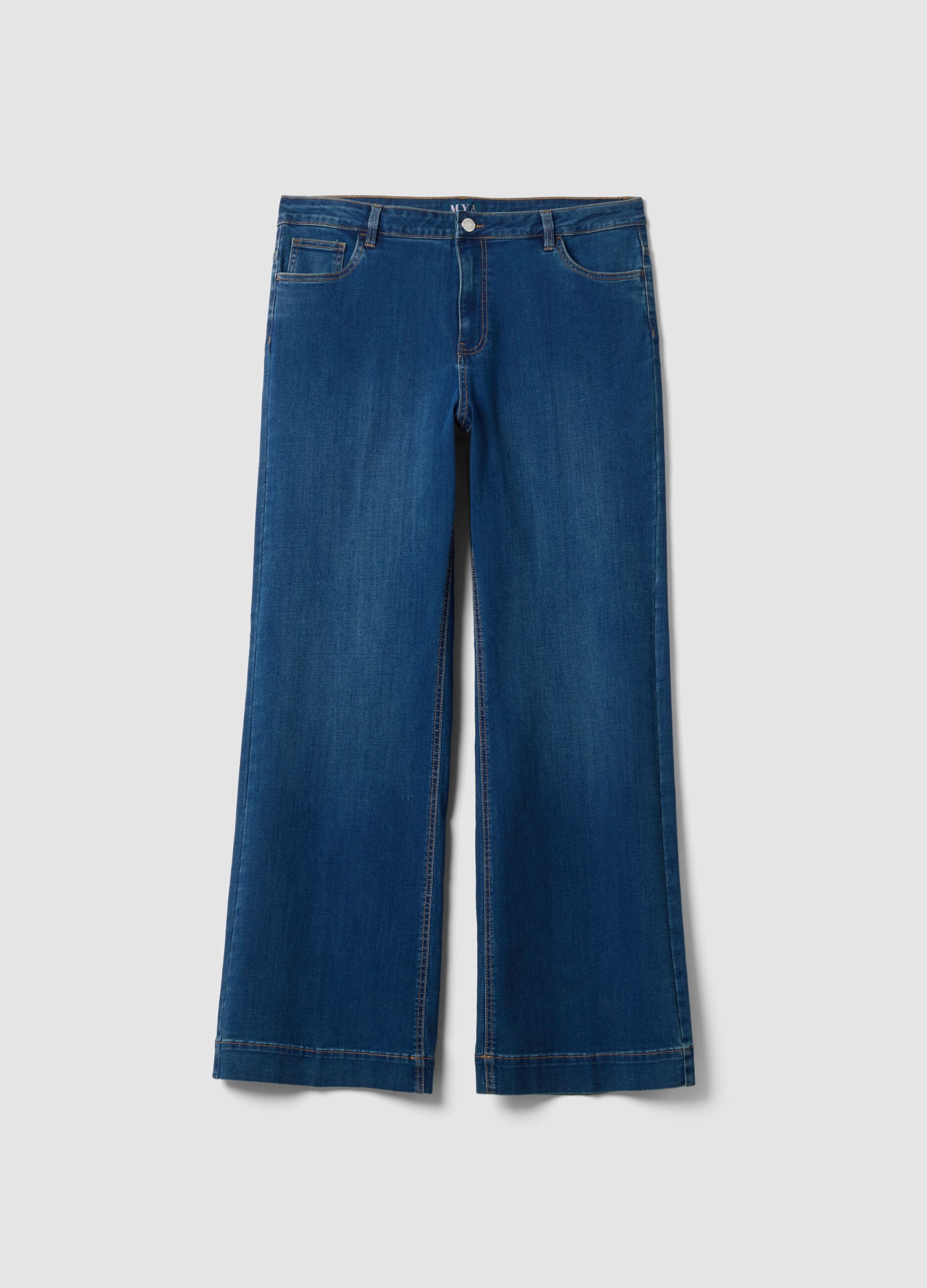 Blue denim bootcut jeans in stretch cotton and viscose