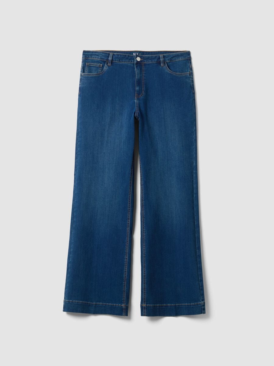 Blue denim bootcut jeans in stretch cotton and viscose_0