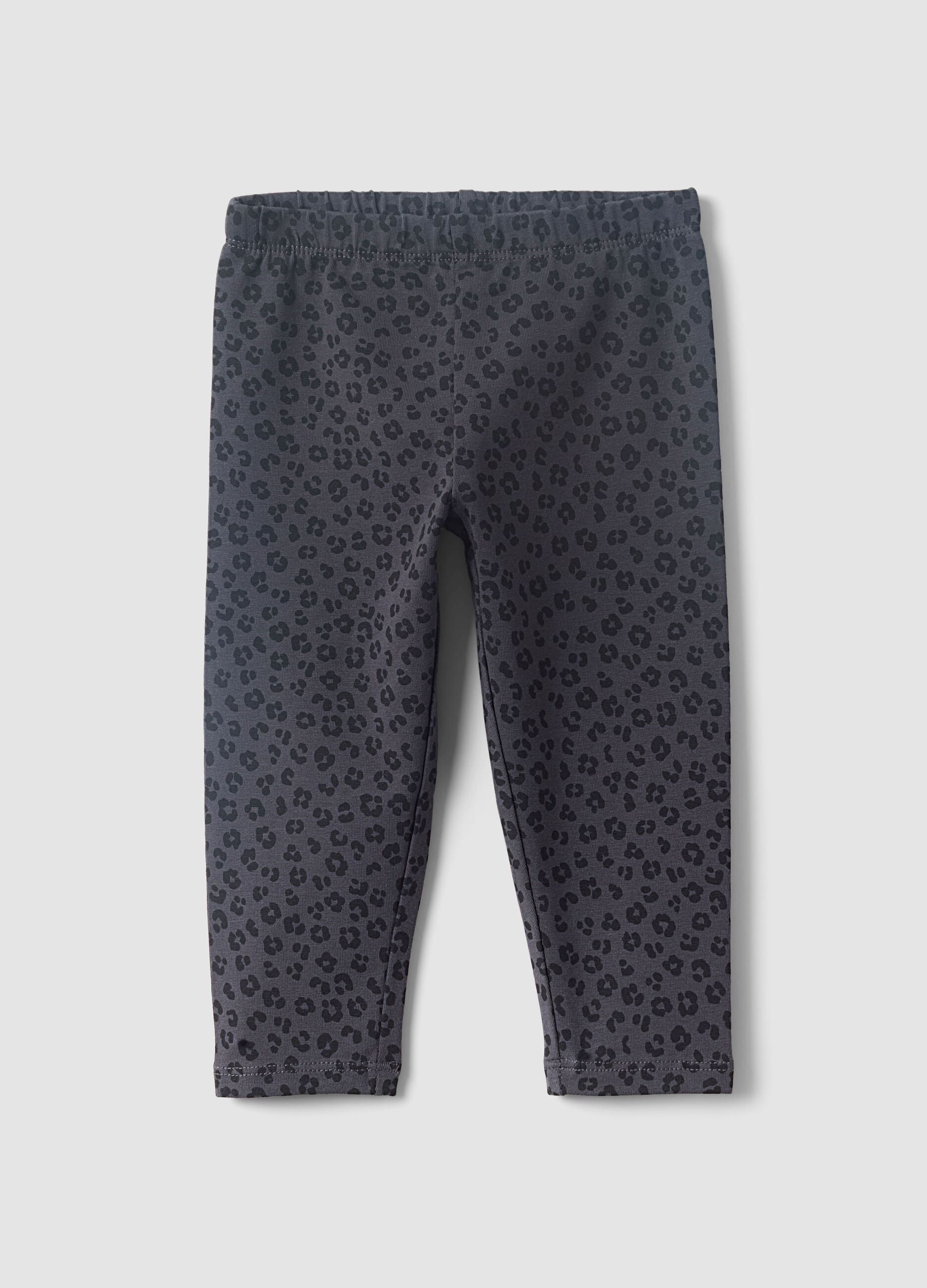 Black organic cotton-blend leggings with animal print for baby girl