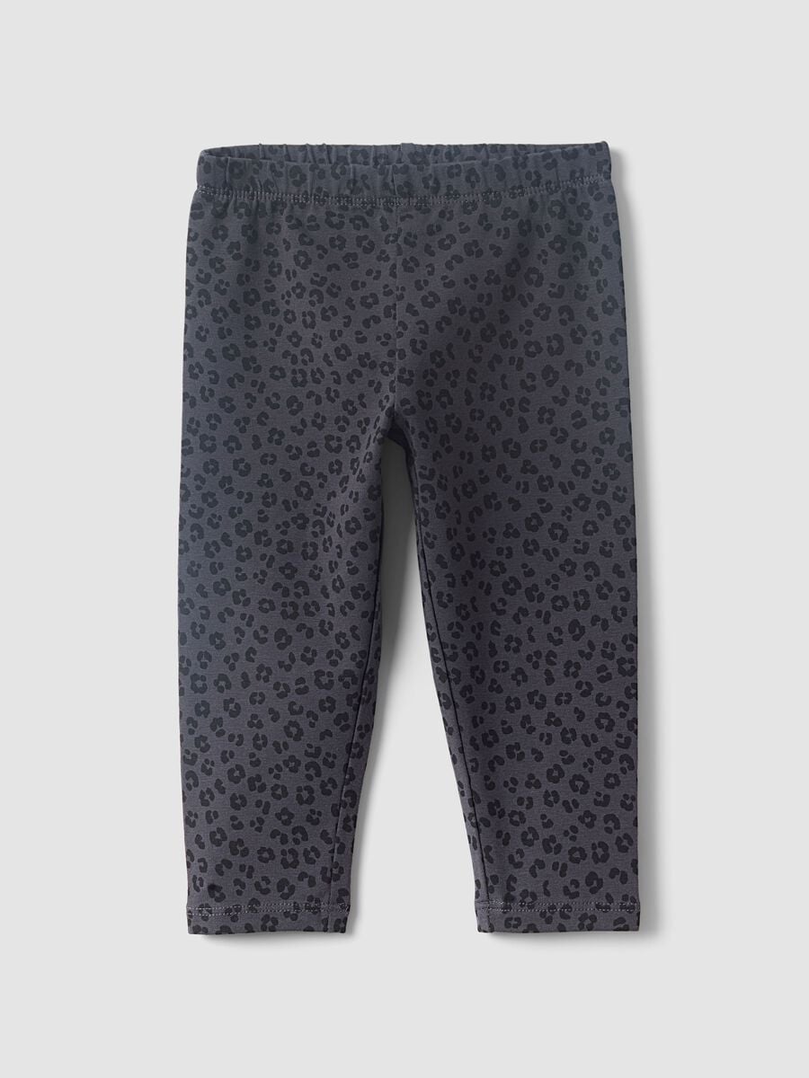 Leggings neri in misto cotone organico con fantasia animalier per bimba_0