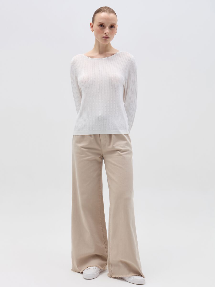 Fleece palazzo trousers with raw edging_0